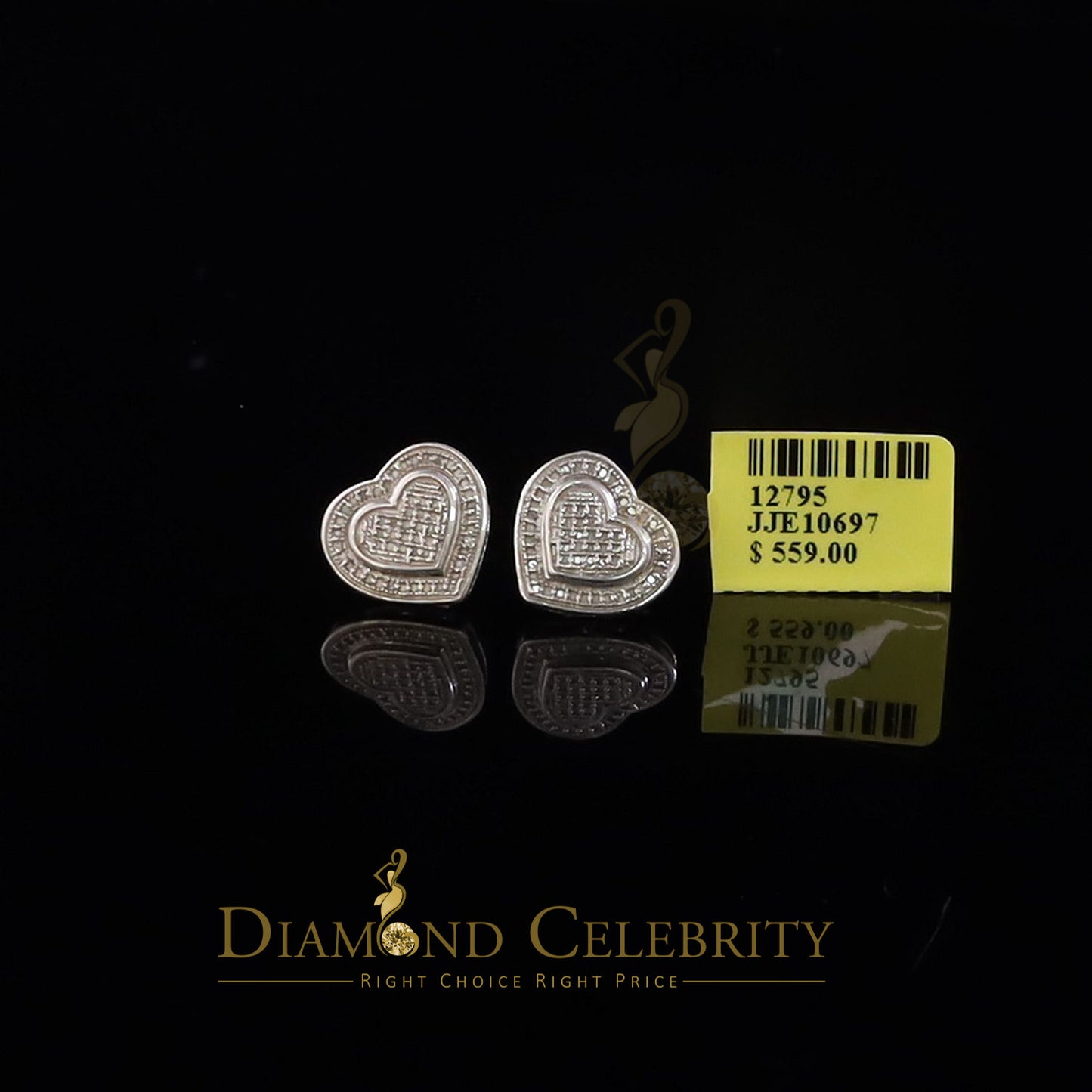 DiamondCelebritees Aretes Para Hombre Heart 925 White Silver 0.30ct Diamond Women's Style Earring