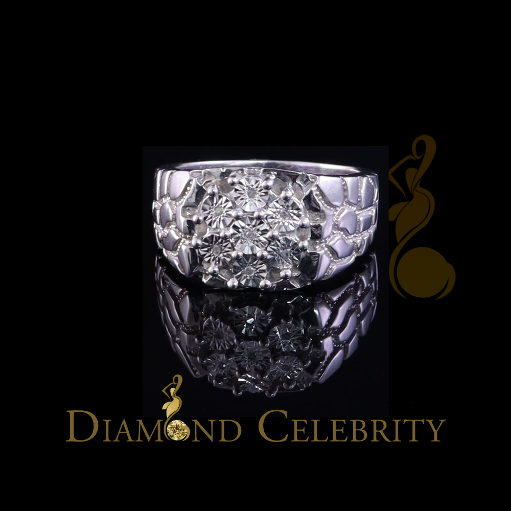 DiamondCelebritees 0.05CT Real Diamond 925 Sterling White Silver Fashion Flower Womens Ring Size 9