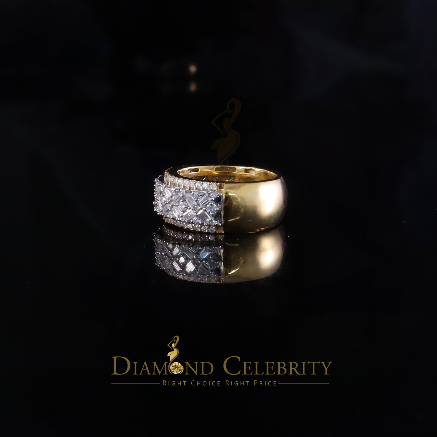 DiamondCelebritees New Baguette Band Ring SZ 8 Women/Men 925 Yellow Silver2.50ct VVS D Moissanite