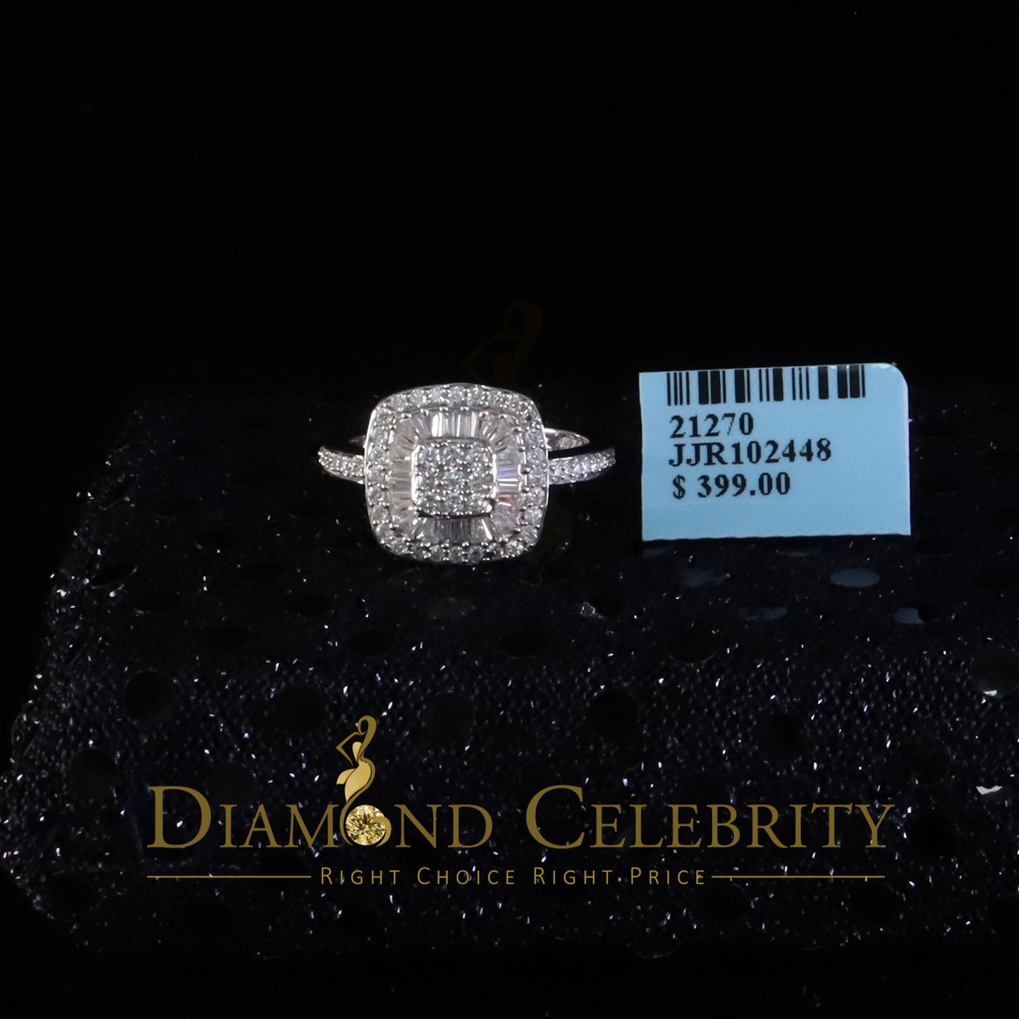 DiamondCelebritees Square 925 White Silver 1.00ct VVS 'D' Baguette Moissanite Rings Womens Size 7