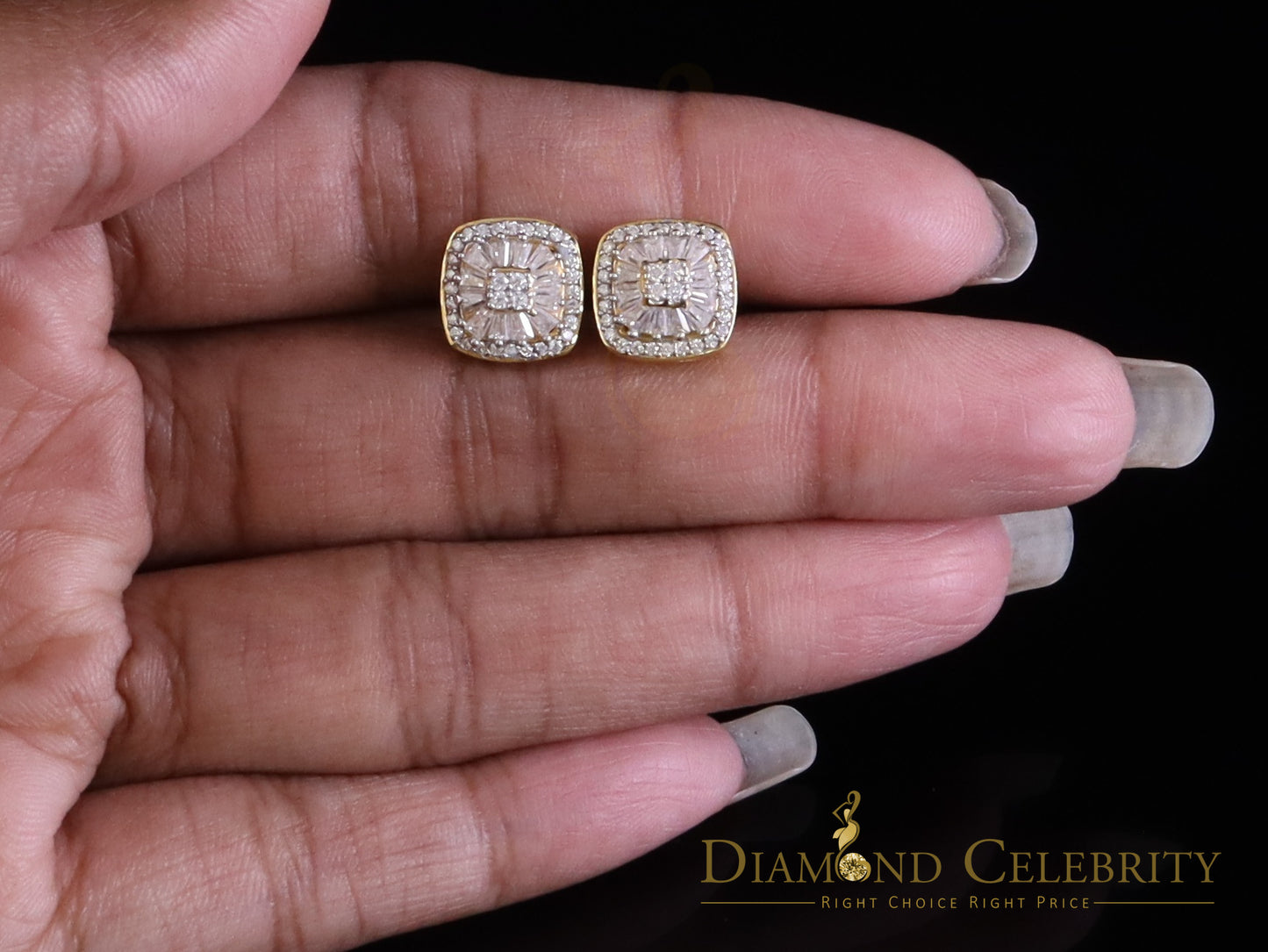 DiamondCelebritees Yellow 925 Silver 1.00ct VVS 'D' Moissanite Square Stud Earring Men's/Womens