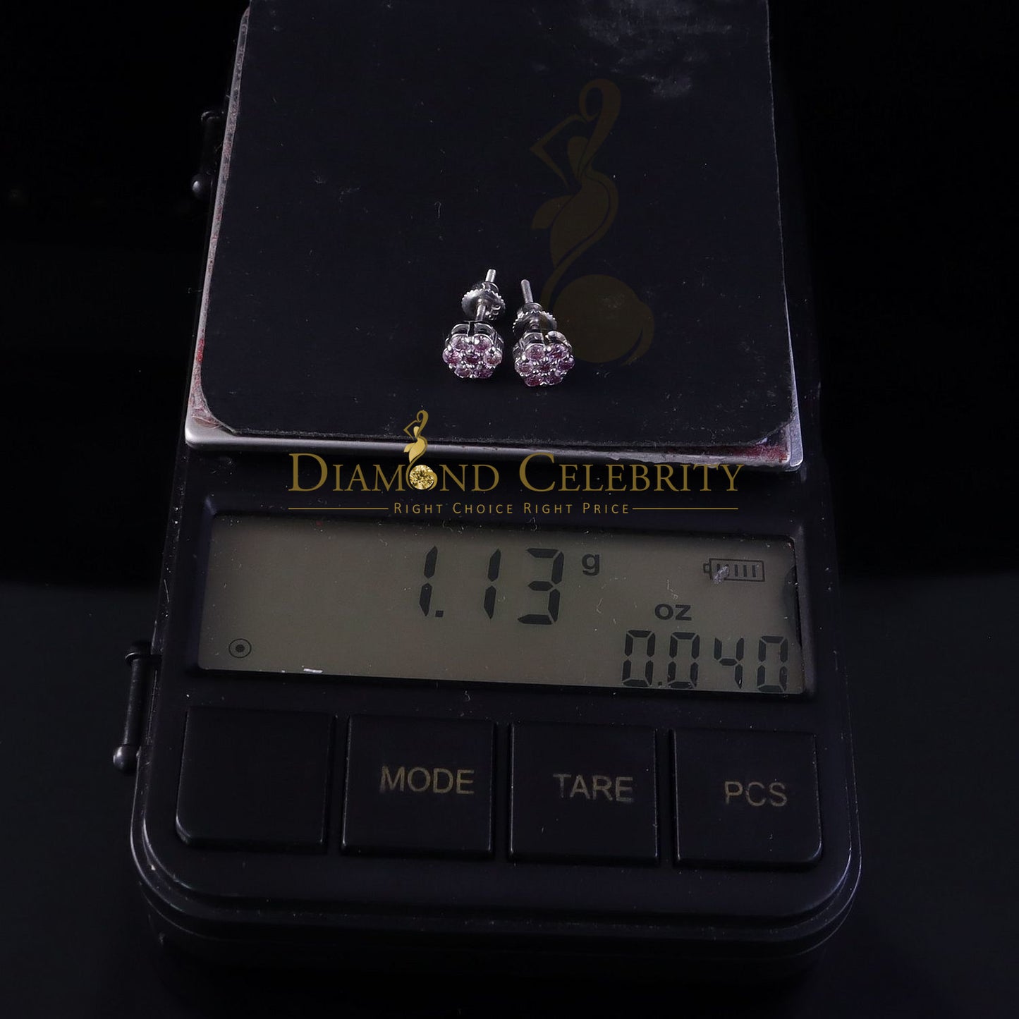 Diamondcelebritees Mens/Womens 925 Silver White 0.50ct VVS 'D' Pink Moissanite Floral Stud Earrings