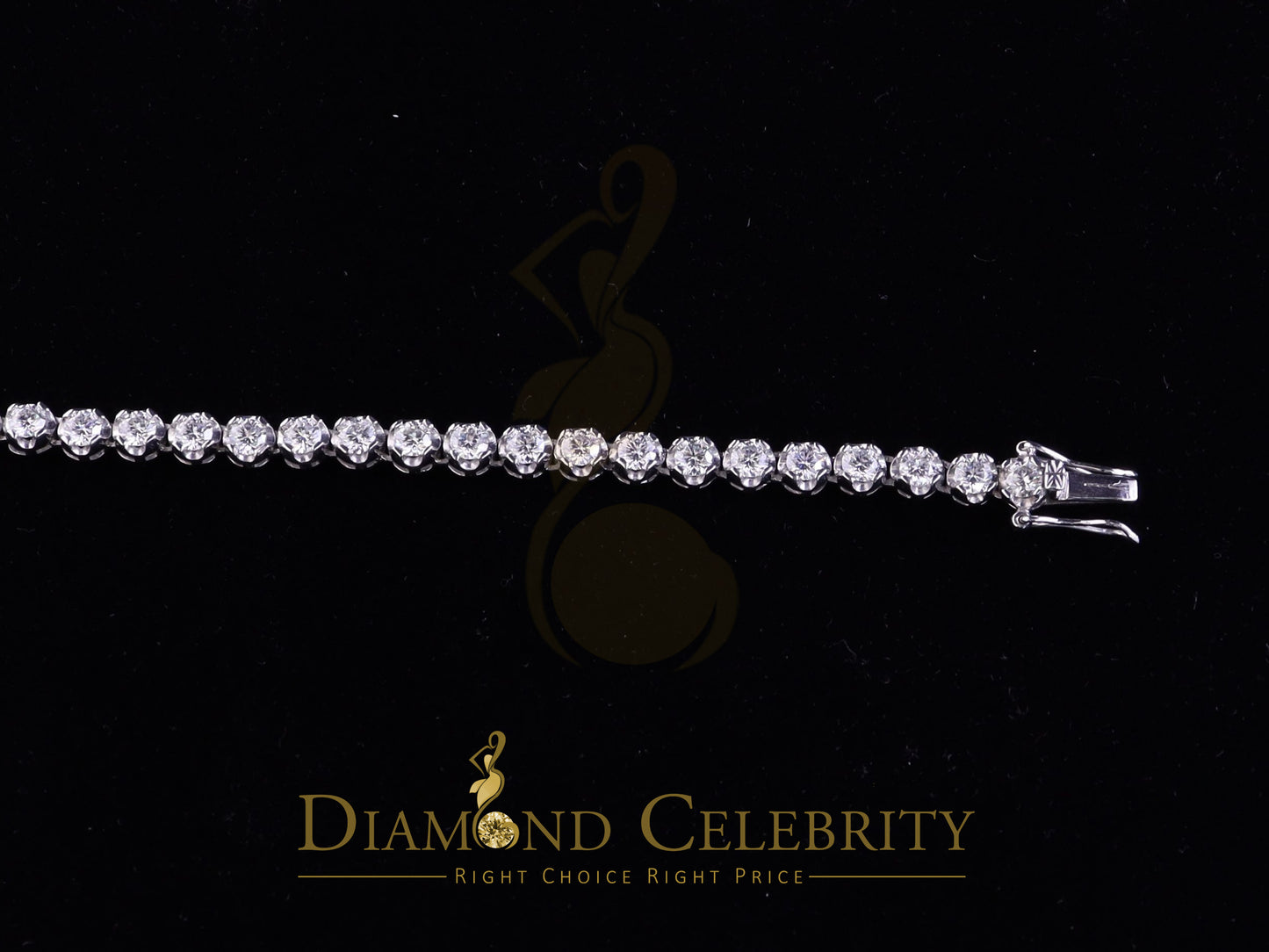 Diamondcelebritees 9ct Moissanite White 925 Silver Round Single Tennis Bracelete 6mm Thick 8" Long