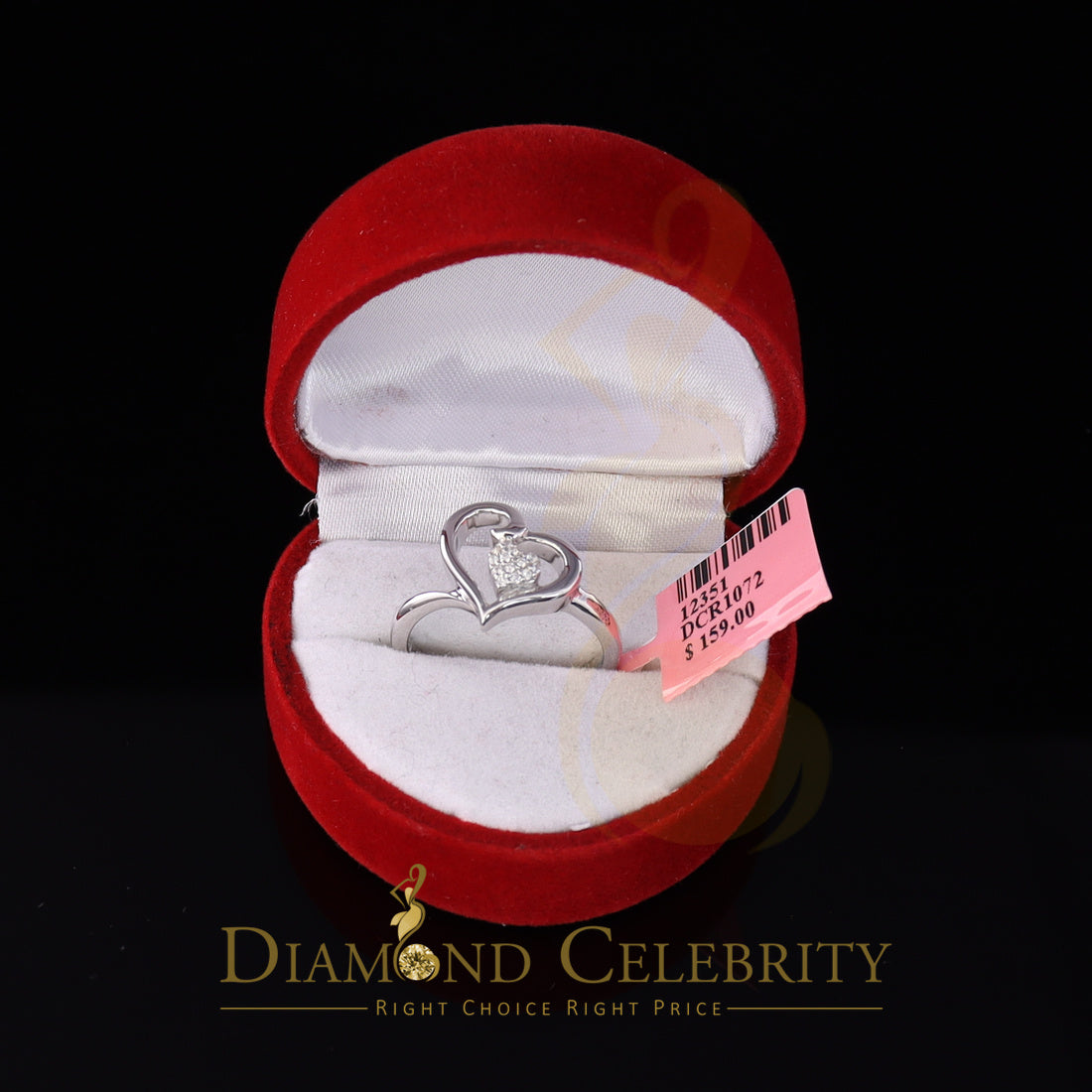 DiamondCelebritees 925 Sterling White Silver 0.10ct Cubic Zirconia Love Heart Women's Ring Size 7