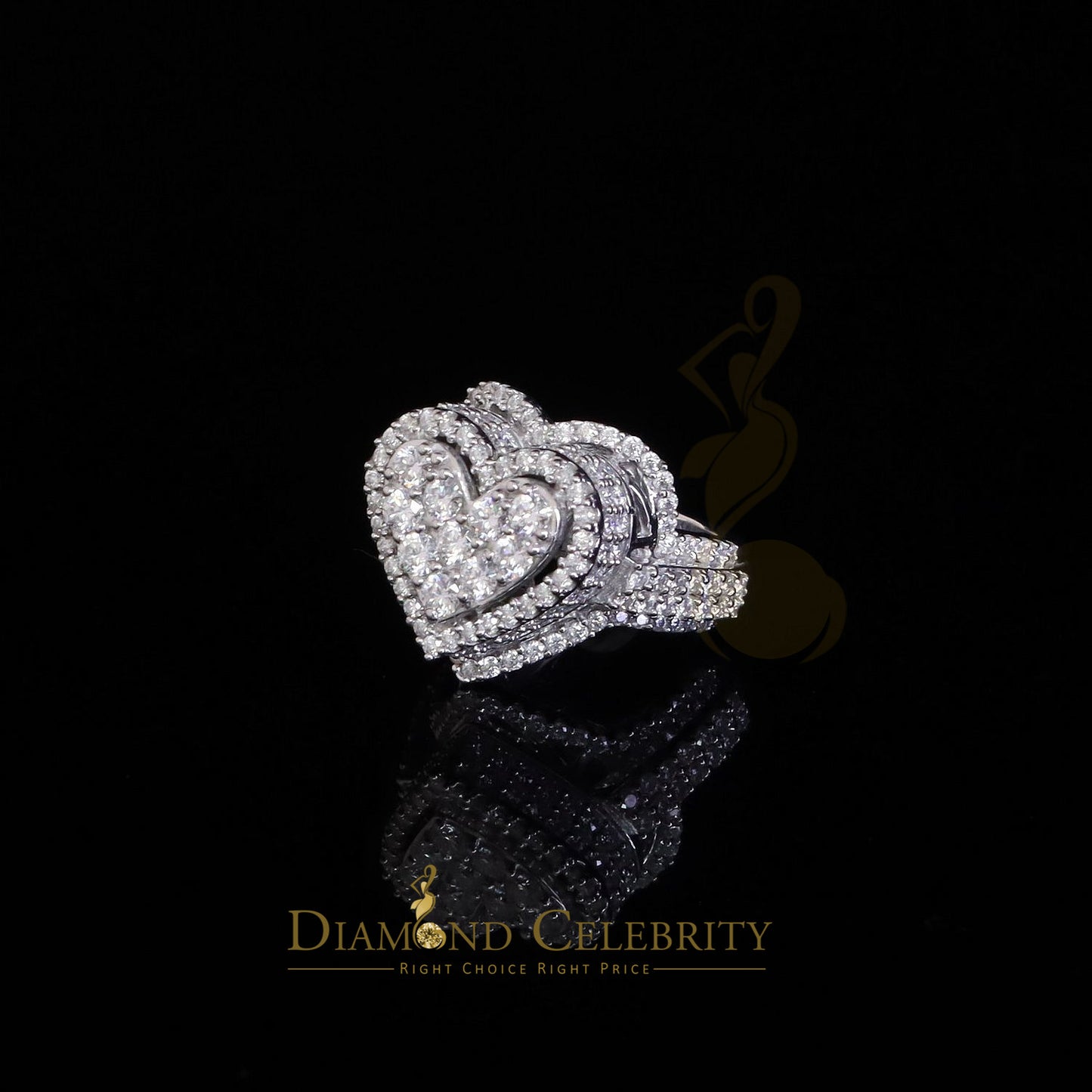 Diamondcelebritess New 5.00ct VVS D 925 Silver 3D Double Heart Moissanite Women's White Ring Sz 7