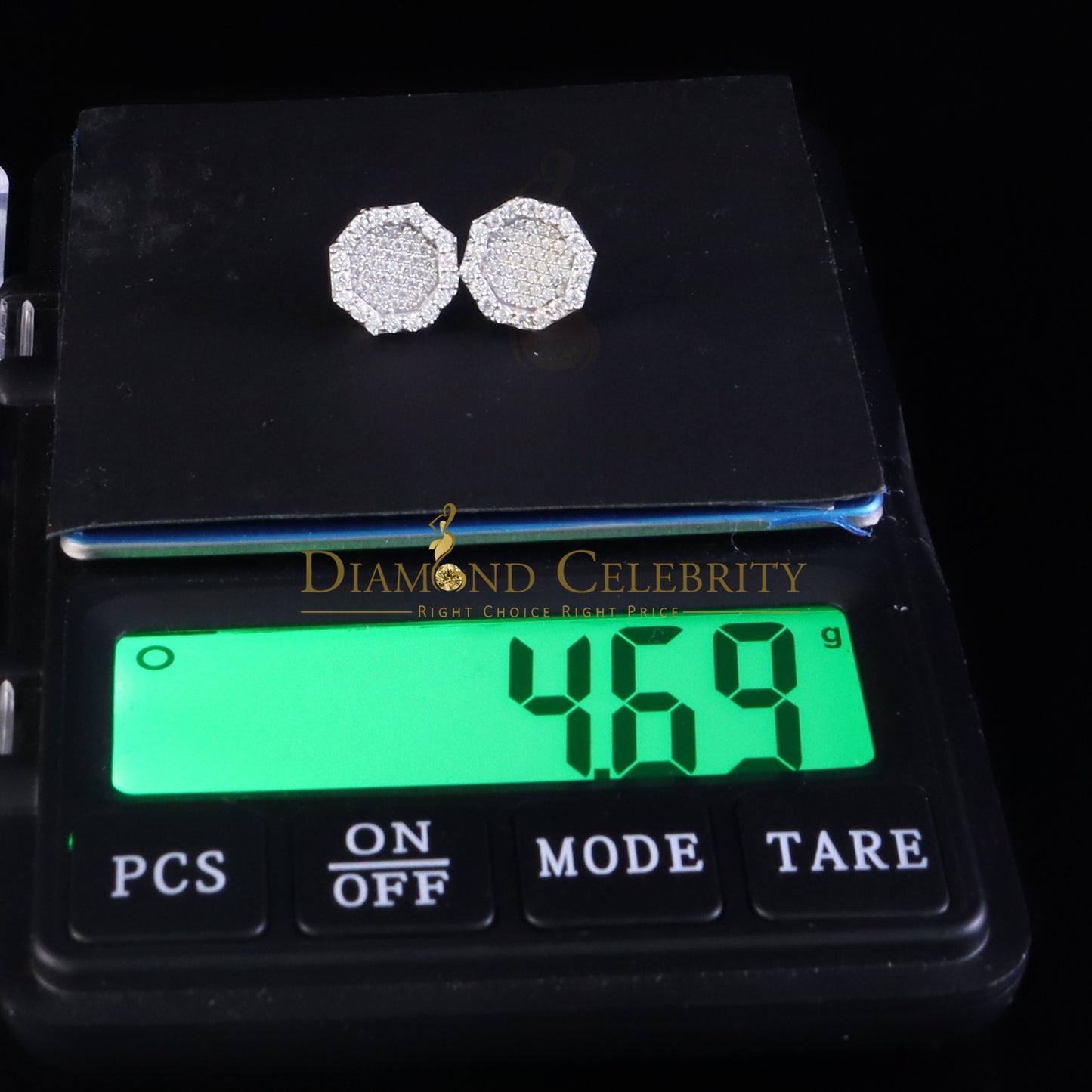 Diamondcelebritees 925 White Silver 1.00ct VVS 'D' Moissanite Octagon Stud Earring Men's/Womens