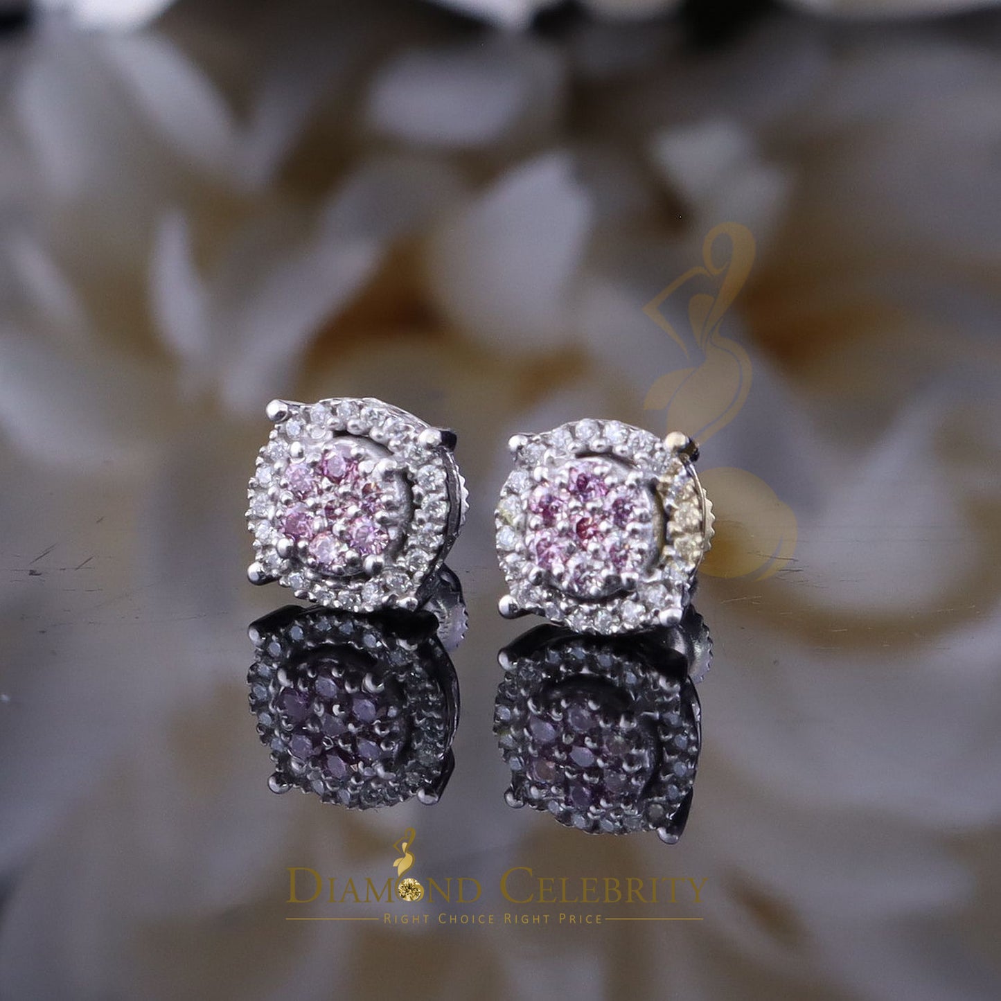 Diamondcelebritees Women's 925 Silver White 0.40ct VVS 'D' Pink Moissanite Round Stud Earrings