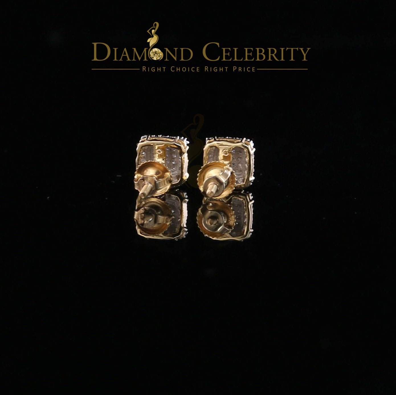 DiamondCelebritees10k Yellow Real Gold Square Stud Earrings with 0.15CT Real Diamonds