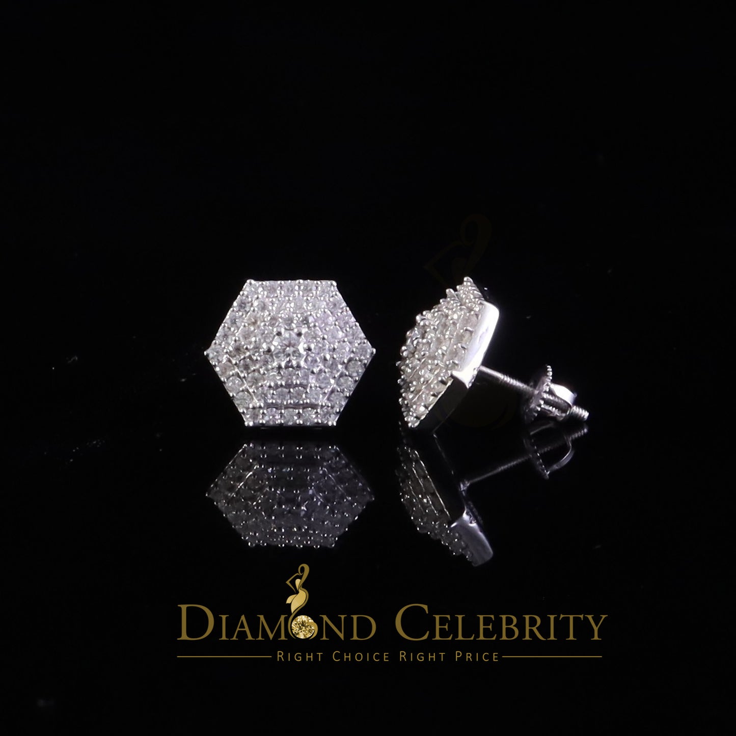 Diamondcelebritees 1.0ct VVS 'D' Moissanite Men's/Women's 925 Silver White Hexogonal Stud Earrings