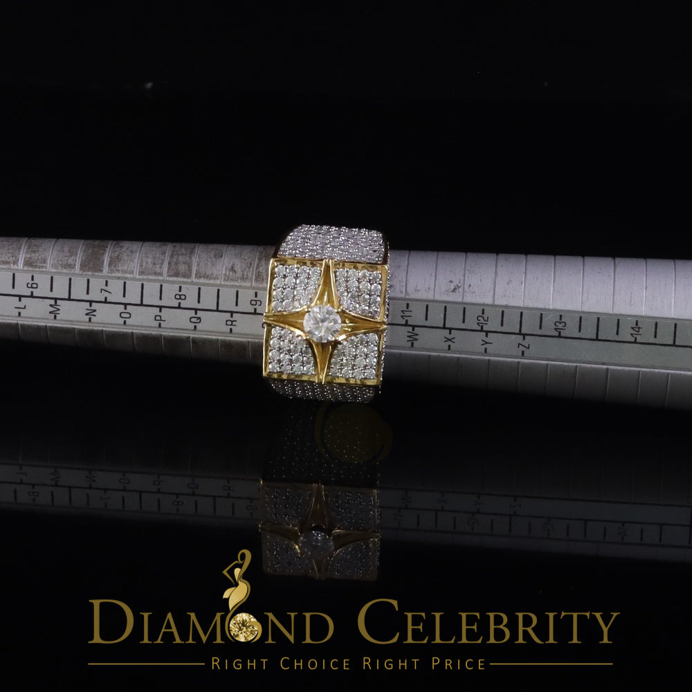 DiamondCelebritees 925 Yellow Sterling Silver 7.00ct VVS 'D' Moissanite Men's SquareRings Size 10