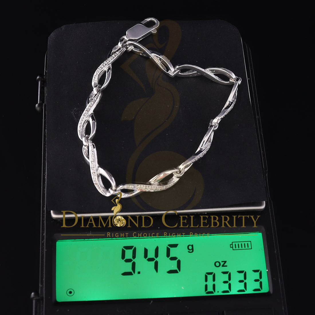 Diamondcelebritees 0.15CT Real Diamond 925 Sterling Silver White Fancy Infinite Bracelete SZ 7 Inch