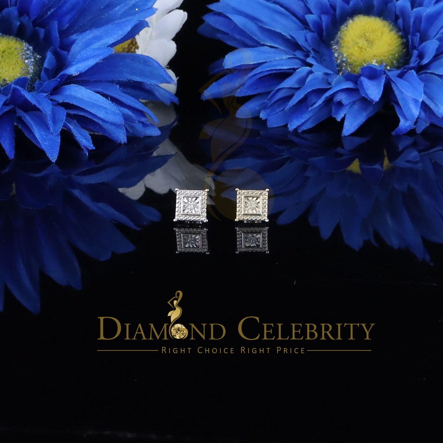 DiamondCelebritees 0.10ct Diamond Stud Squre Earrings For Women White 925 Sterling Silver For Men
