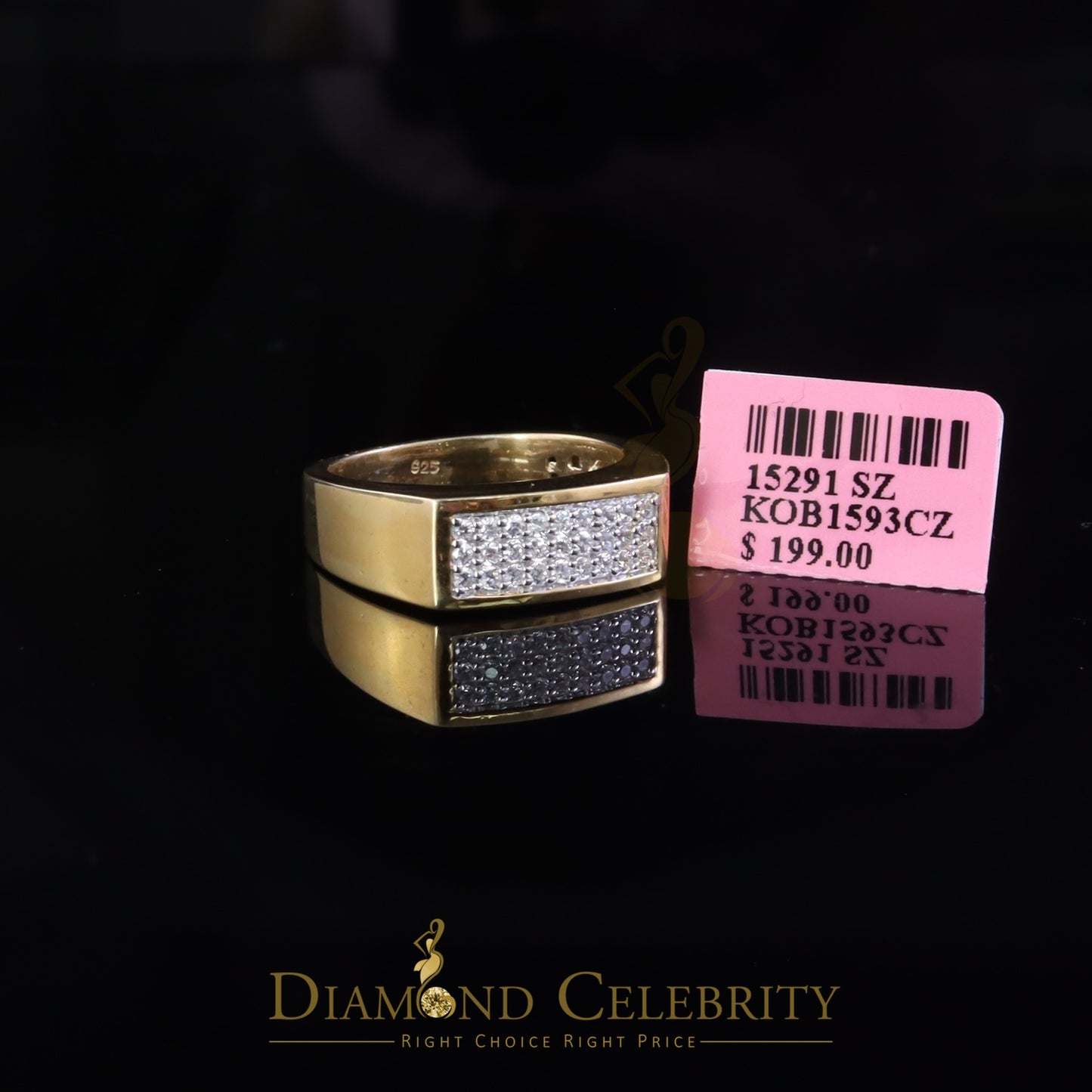 DiamondCelebritees Sterling Mens 0.81ct Yellow Cubic Zirconia Silver Rectangle Fashion Ring Size 9