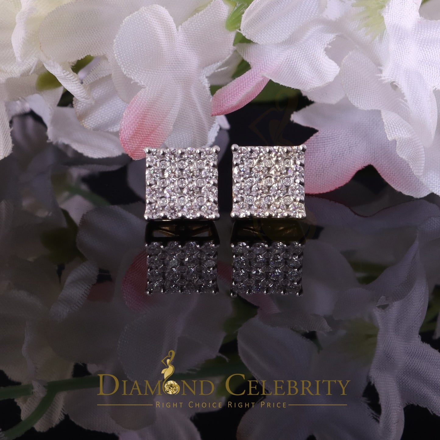 DiamondCelebritees Men's/Womens 925 Silver Yellow 1.00ct VVS 'D' Moissanite Square Stud Earrings