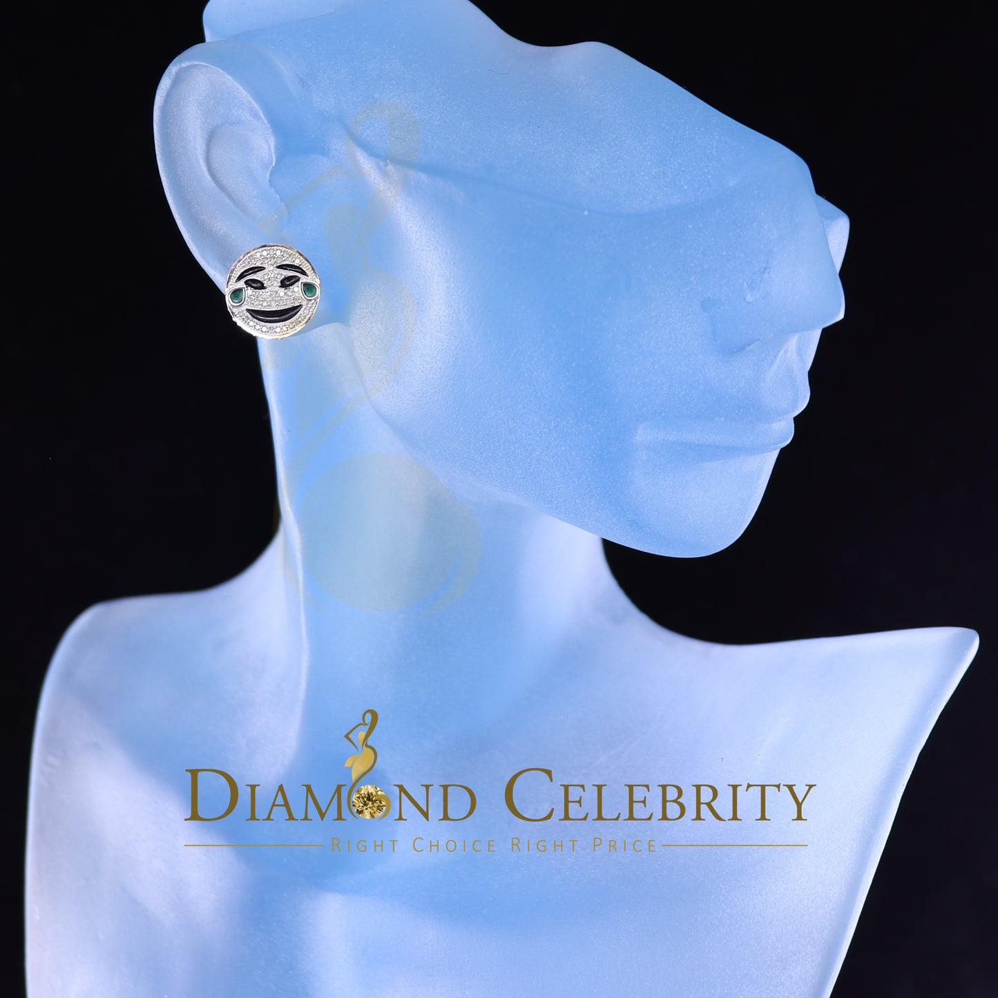 DiamondCelebritees 925 Sterling White Silver 0.33ct Diamond Hip Hop Men's & Women's Emoji Earrings