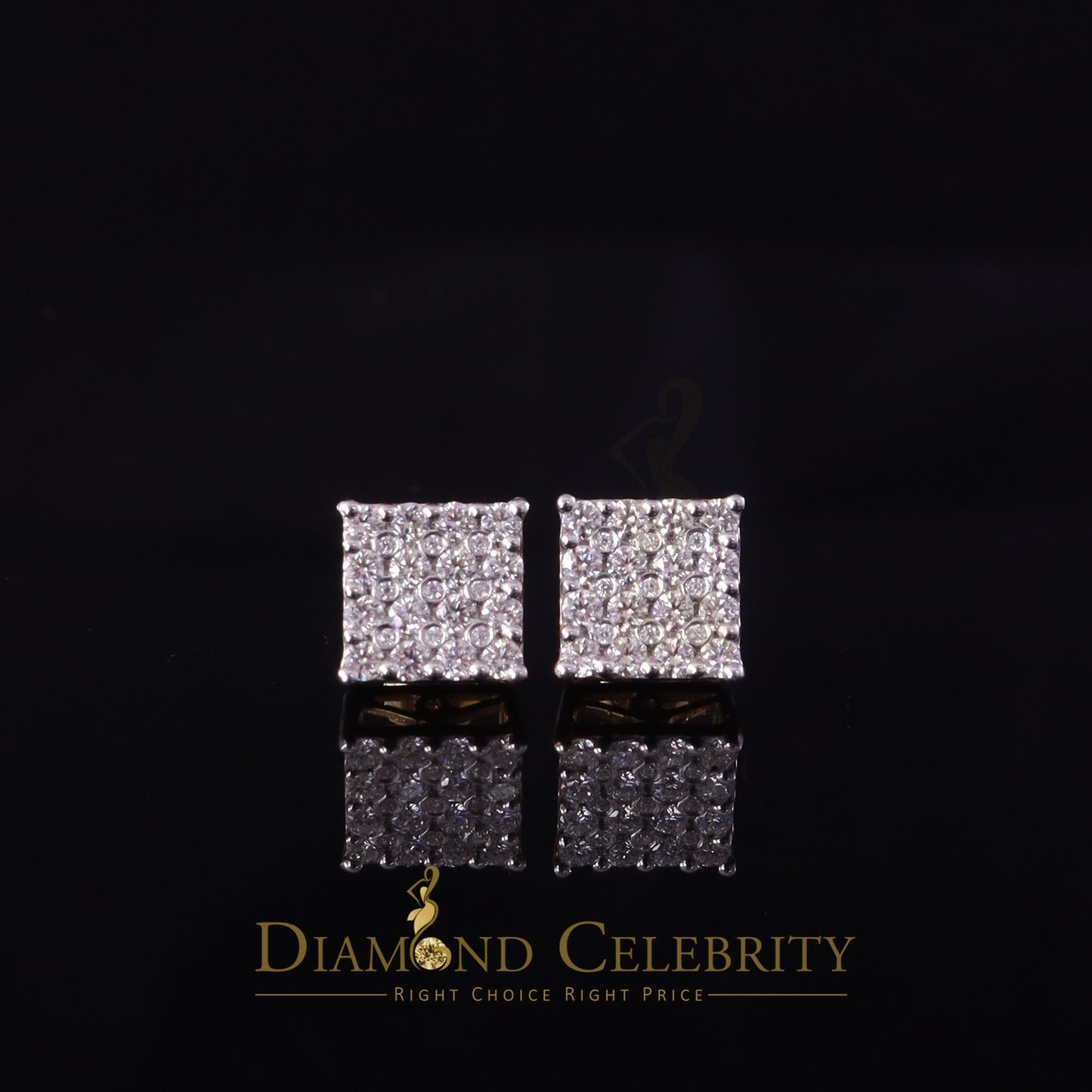 DiamondCelebritees Men's/Womens 925 Silver Yellow 1.00ct VVS 'D' Moissanite Square Stud Earrings