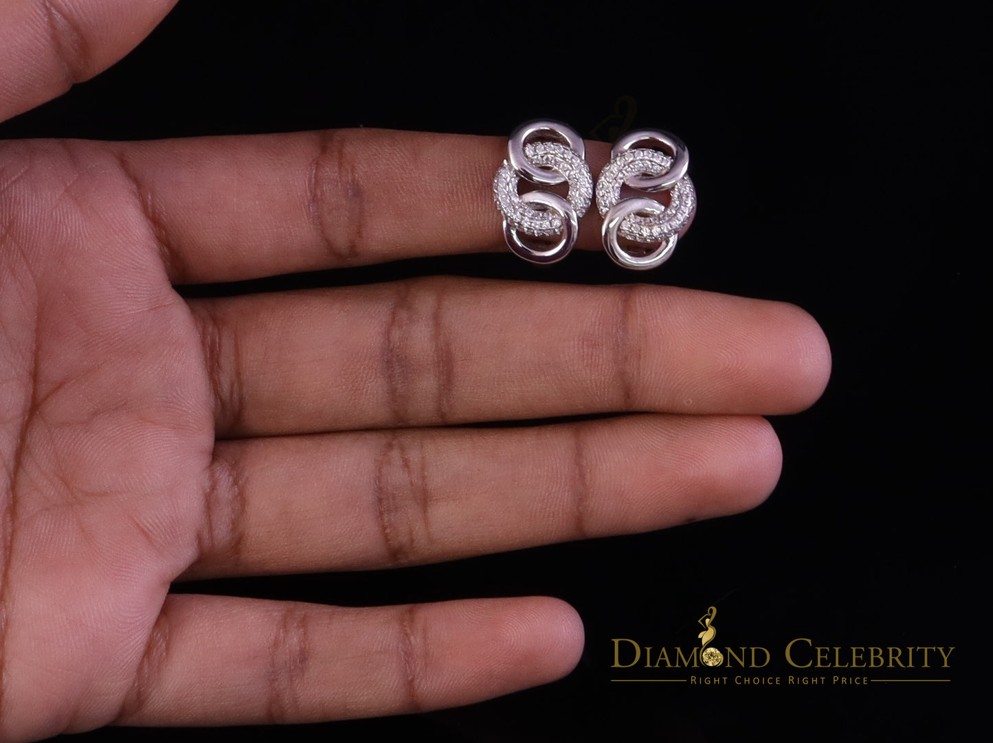 DiamondCelebritees 1.00ct Men hip hop white Gold 925 Sterling Silver Iced 3 row Huggie Hoop Earring