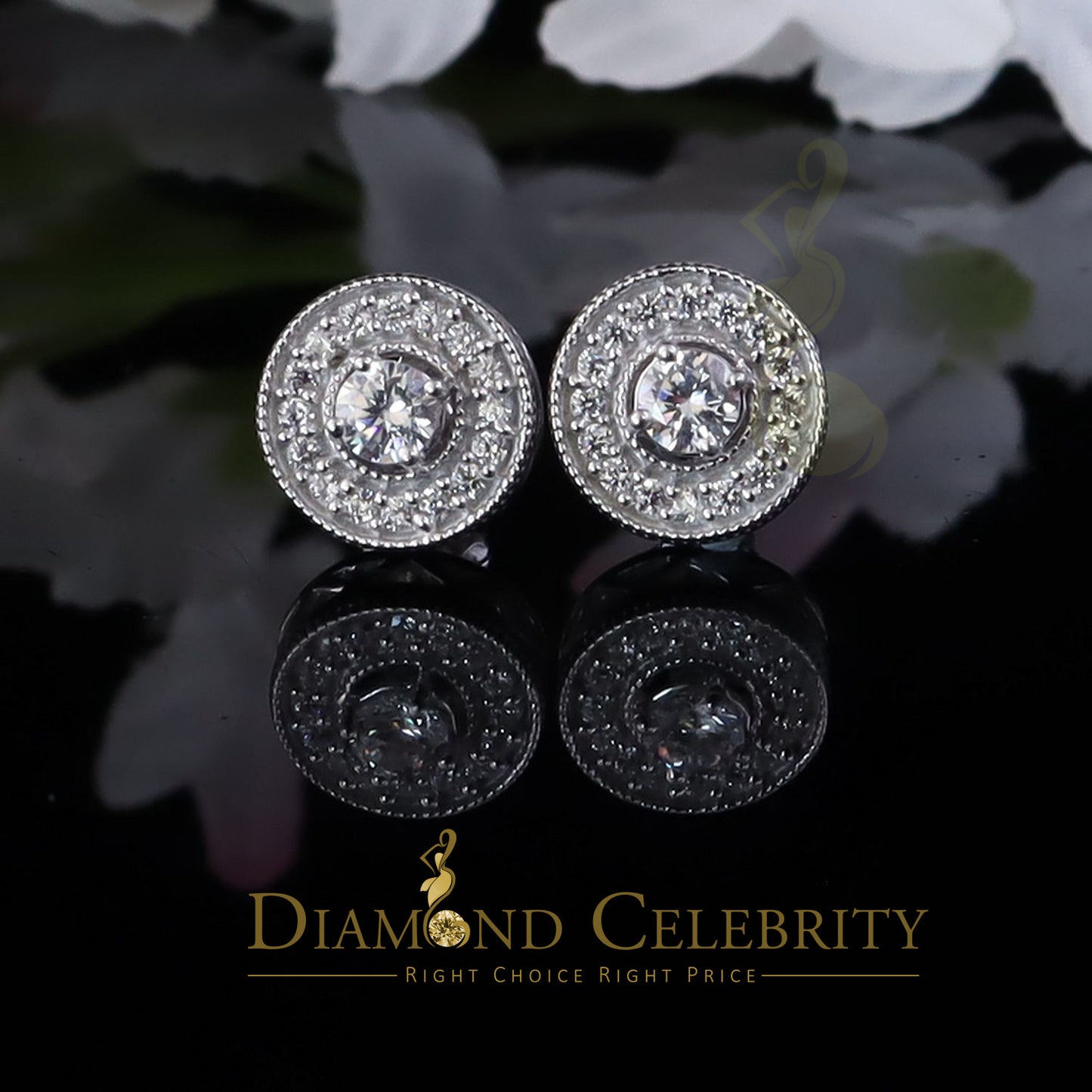 DiamondCelebritees White 0.82ct Sterling Silver 925 Cubic Zirconia Women's Hip Hop Round Earrings