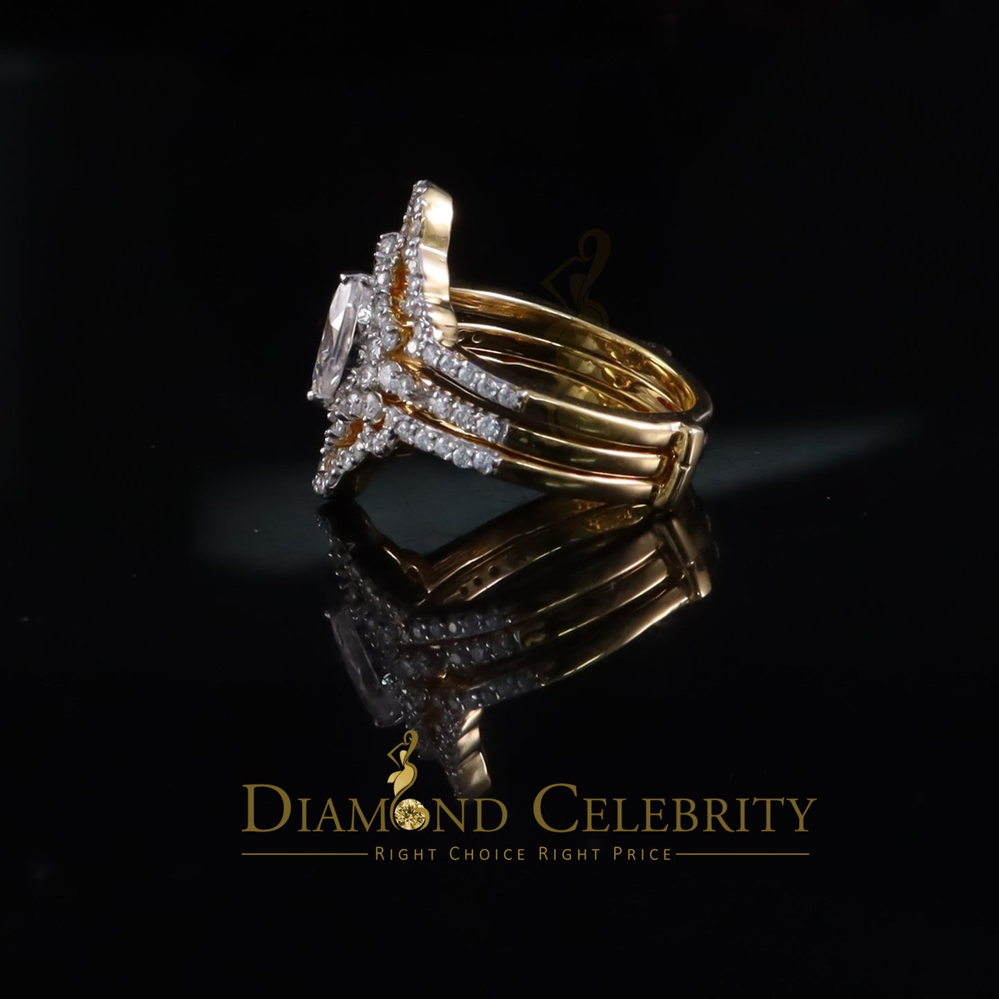 DiamondCelebritees New Solitaire Marquise Moissanite 2.00ct VVS D 925 Yellow Silver Guard Ring SZ 7