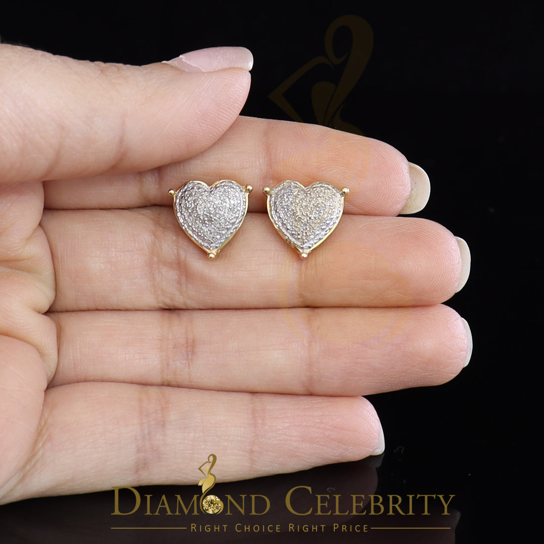DiamondCelebritees Style Heart 925 Yellow Silver 0.25ct Diamond Women's & Men's Fashion Earrings