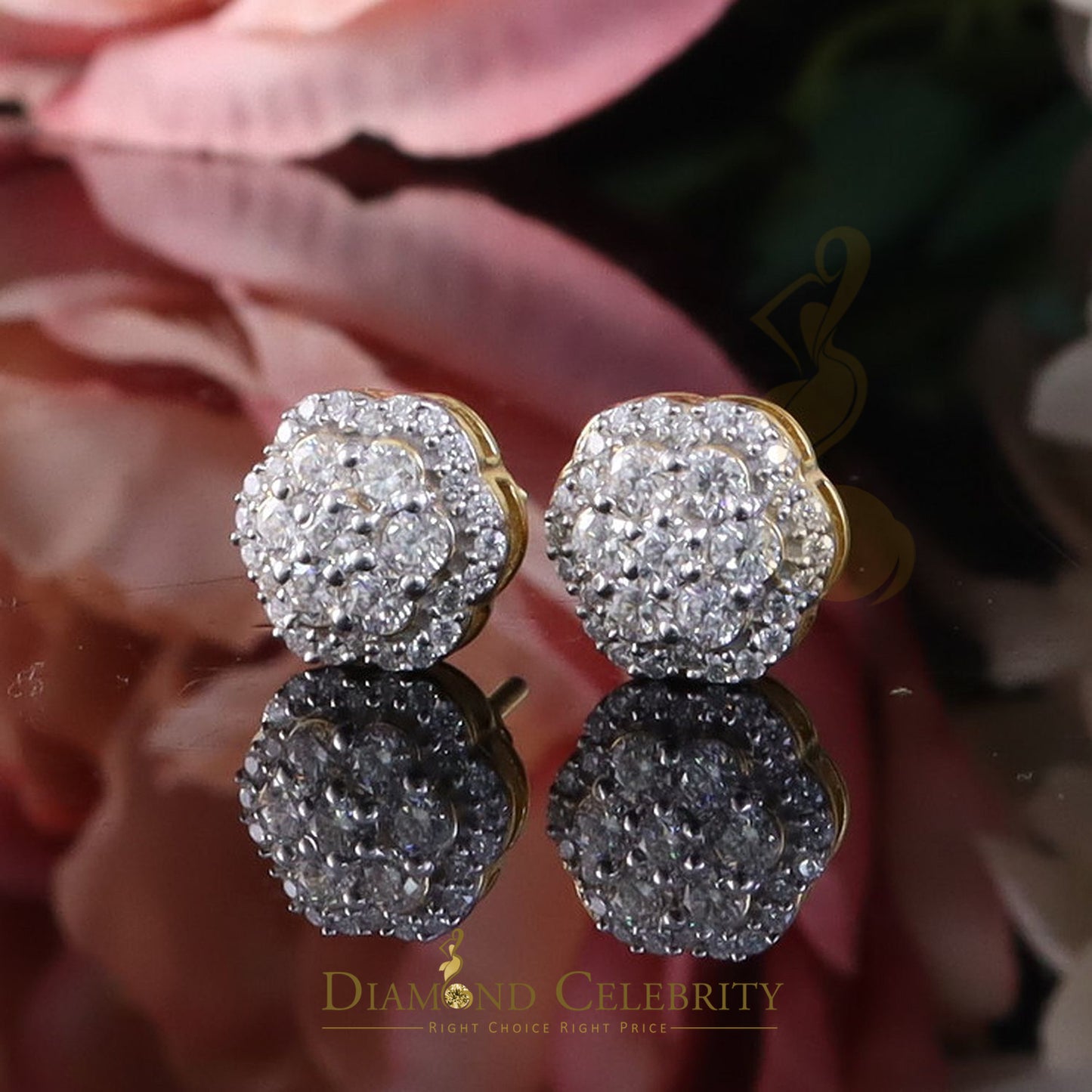 DiamondCelebritees New Women's/Men's 925 Silver Yellow 1.00ct VVS D Moissanite Floral Stud Earrings