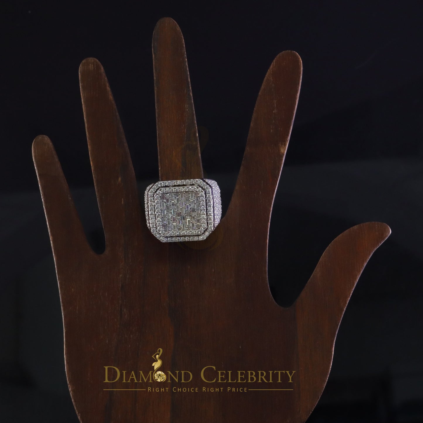 DiamondCelebritees Men's 925 White Silver 6.50ct VVS 'D' Moissanite Stone Square Rings Size 10