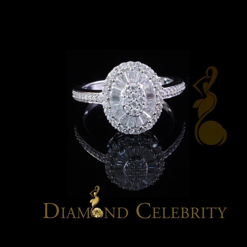 DiamondCelebritees Women Oval Shape 925 White Silver 1.00ct VVS 'D' Baguette Moissanite Ring Size 7