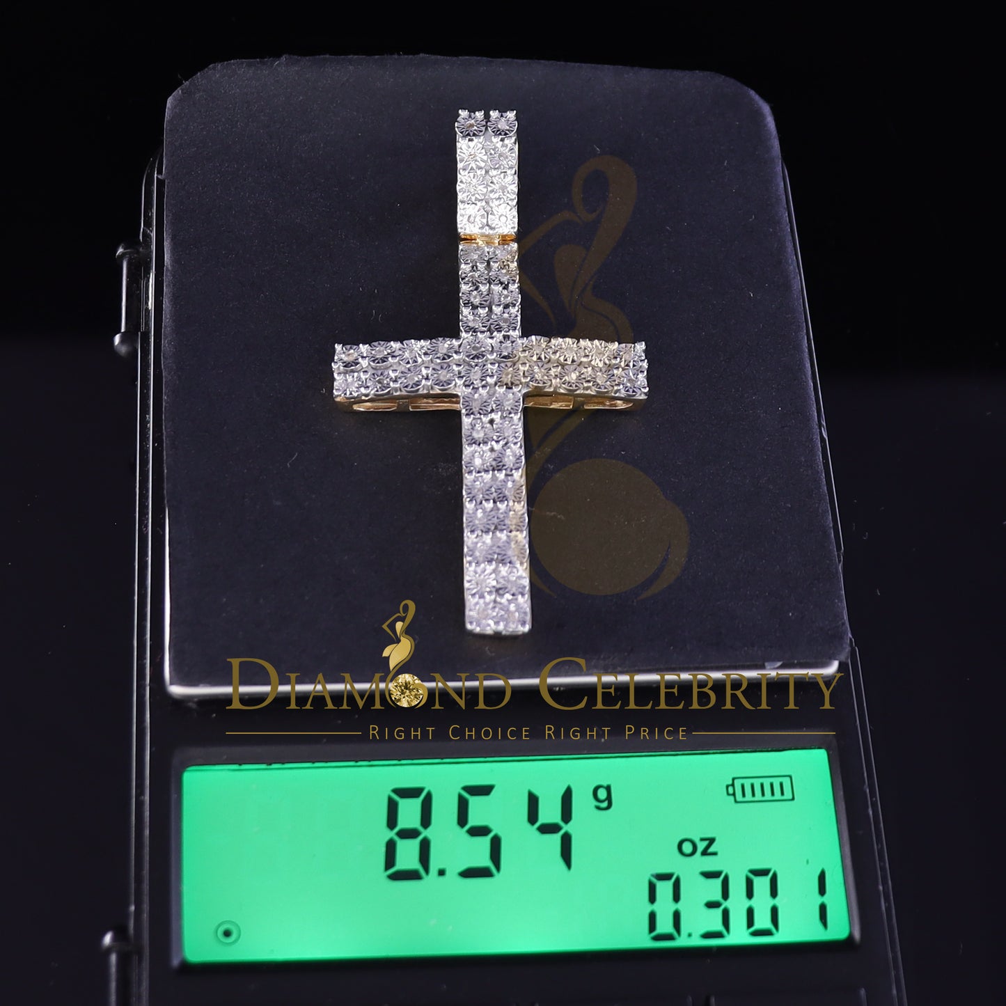 DiamondCelebritees Real 0.33ct Diamond Sterling Silver Yellow CROSS Charm Fashion Necklace Pendant