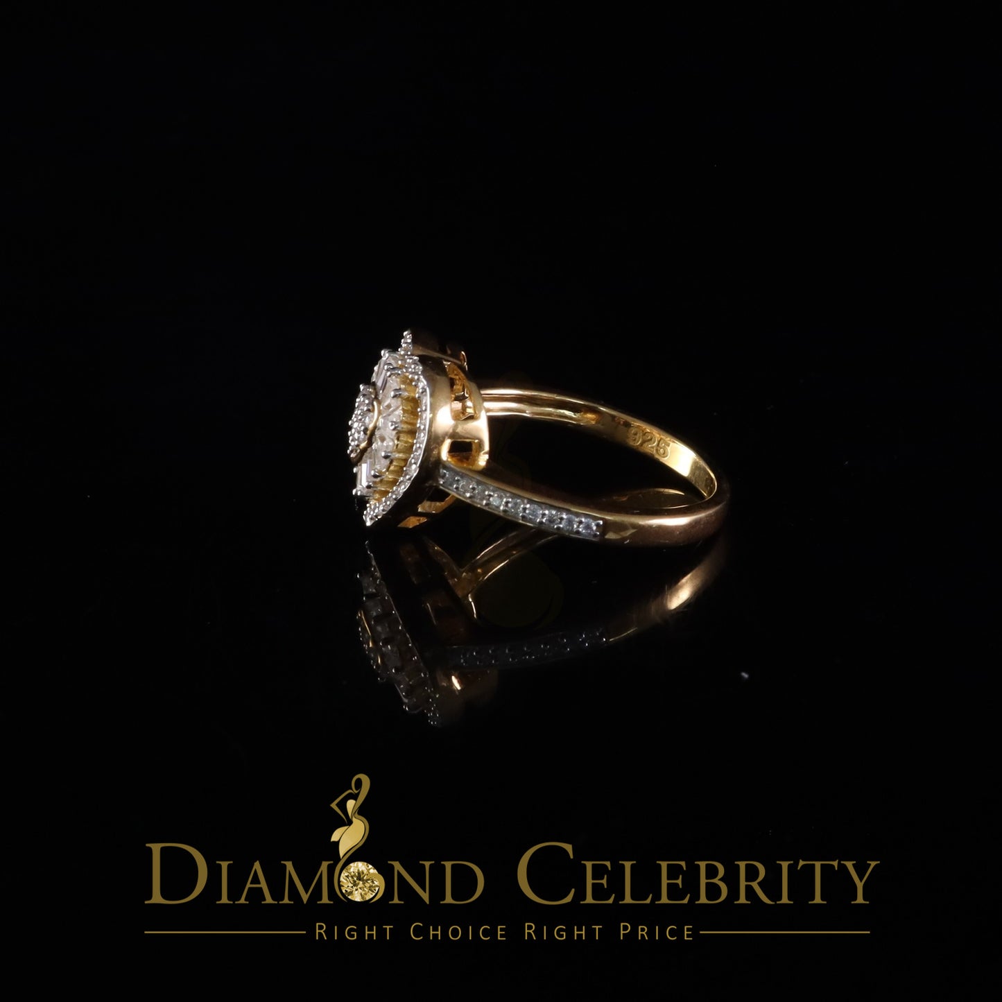 DiamondCelebritees Moissanite 925 Yellow Silver 1.00ct VVS 'D' Baguette Heart Rings Women's Size 7
