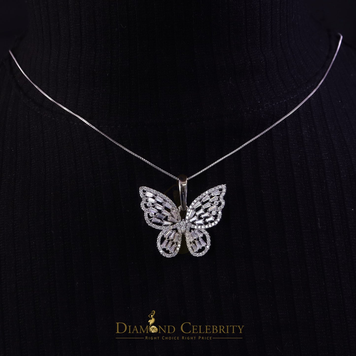 Diamondcelebritees Men's/Womens 925 Silver White 1.75ct VVS 'D' Moissanite Butterfly Pendant