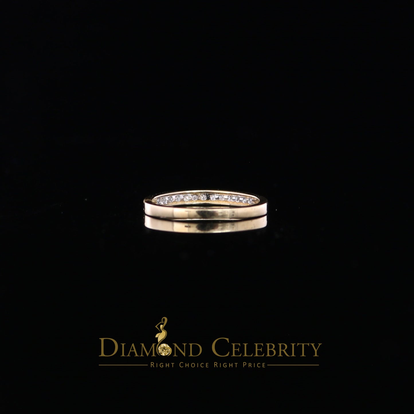 DiamondCelebritees Real 14 Kt Yellow Gold and 0.10CT Real Diamond Ring Band Round Shape Ring Size 7