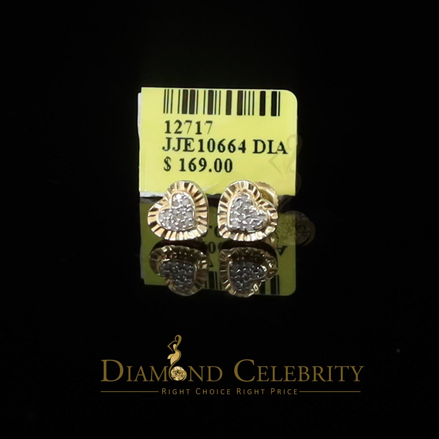 DiamondCelebritees Aretes Para Hombre Heart 925 Yellow Silver 0.10ct Diamond Women & Men Earrings