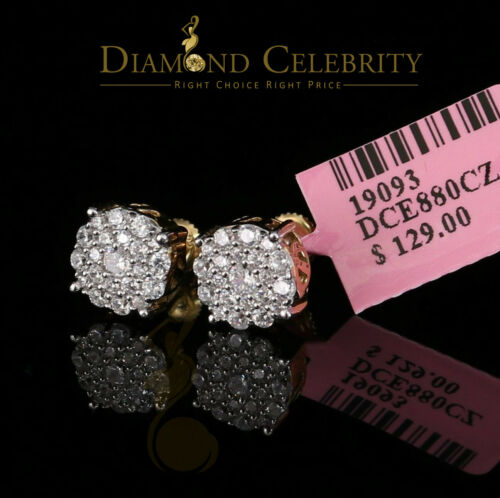 DiamondCelebritees 925 Sterling Yellow Silver 1.22ct Cubic Zirconia Round Women's Stud Earrings