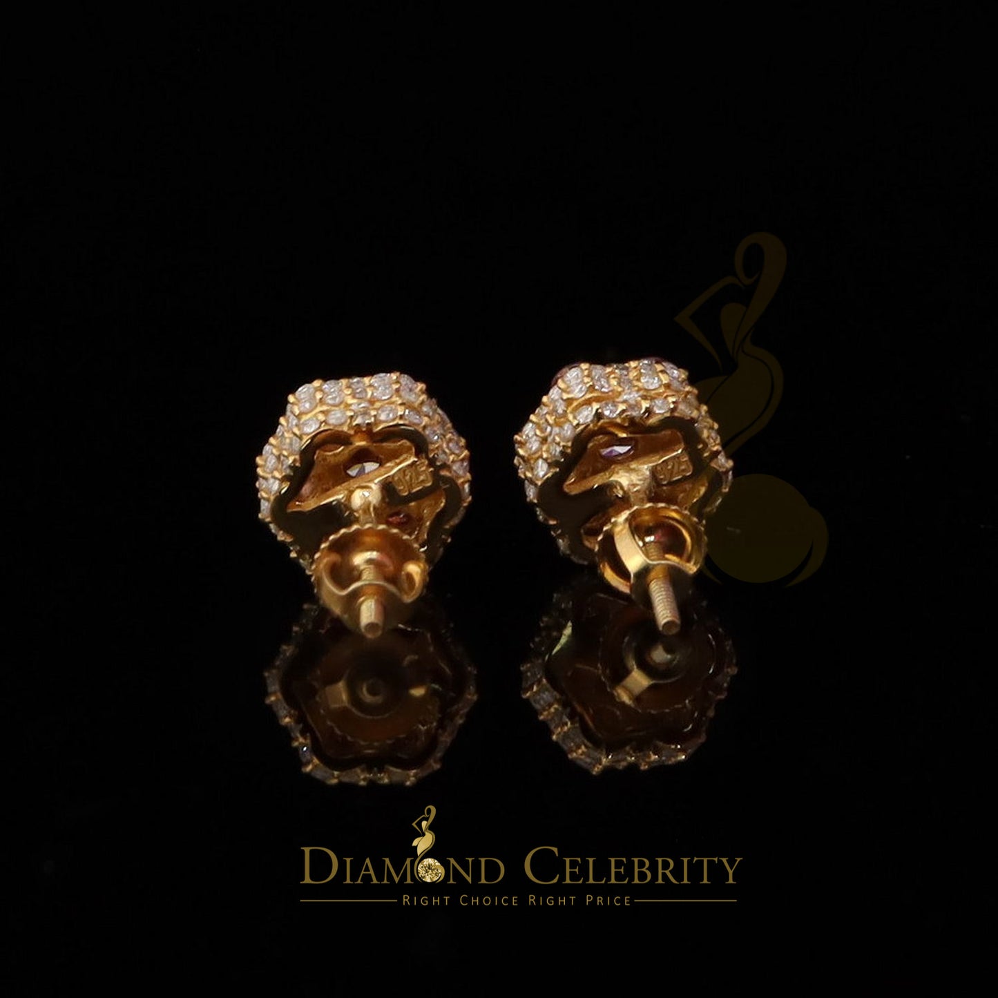 DiamondCelebritees 2.00 CT VVS D Pink Moissanite Women's 925 Yellow Silver 3D Floral Stud Earrings
