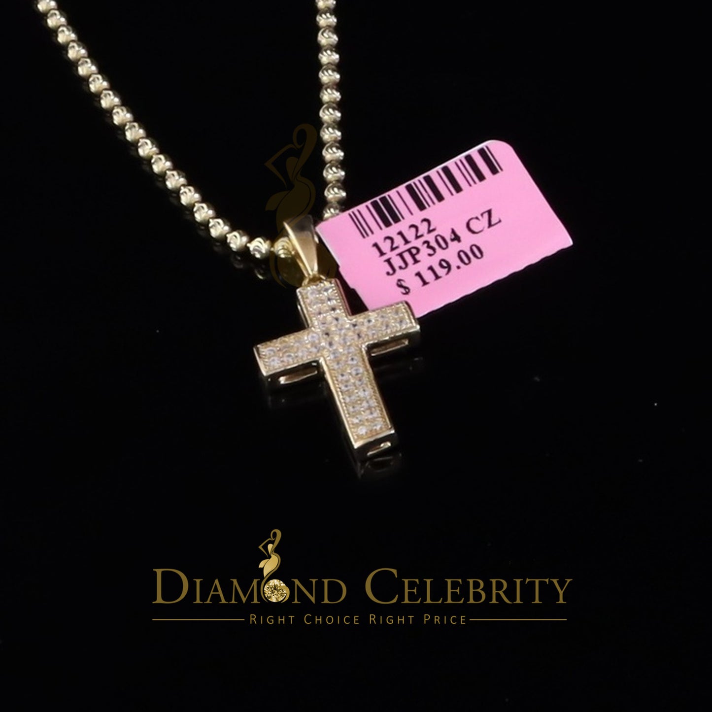 DiamondCelebritees Yellow 925 Sterling Silver Cross Shape Pendant with 0.44ct Cubic Zirconia Stone