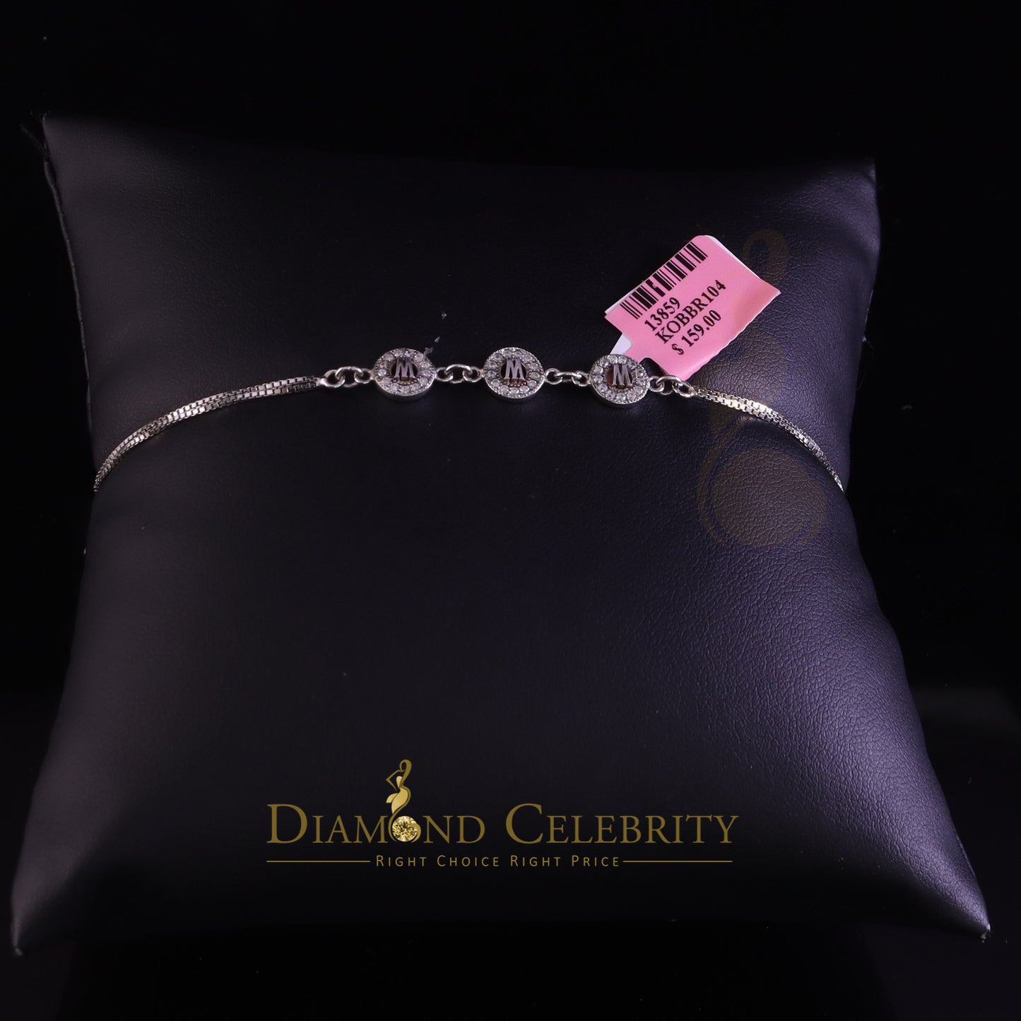 Diamondcelebritees Alphabet W in White Sterling Silver Ladies Bracelet Cubic Zirconia Size 7 Inch