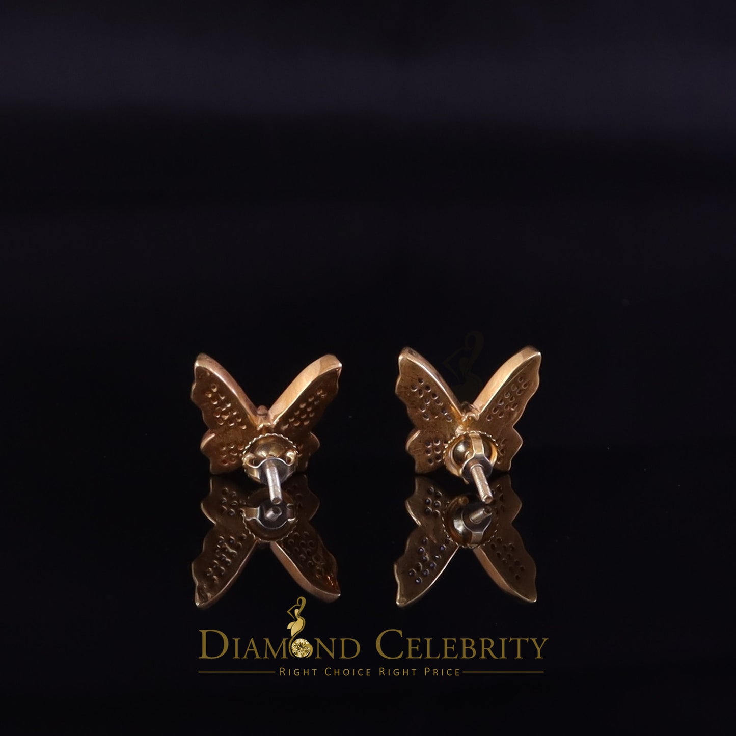 DiamondCelebritees Butterfly Stud Earrings Yellow 925 Sterling Silver Women's 0.50ct Cubic Zirconia