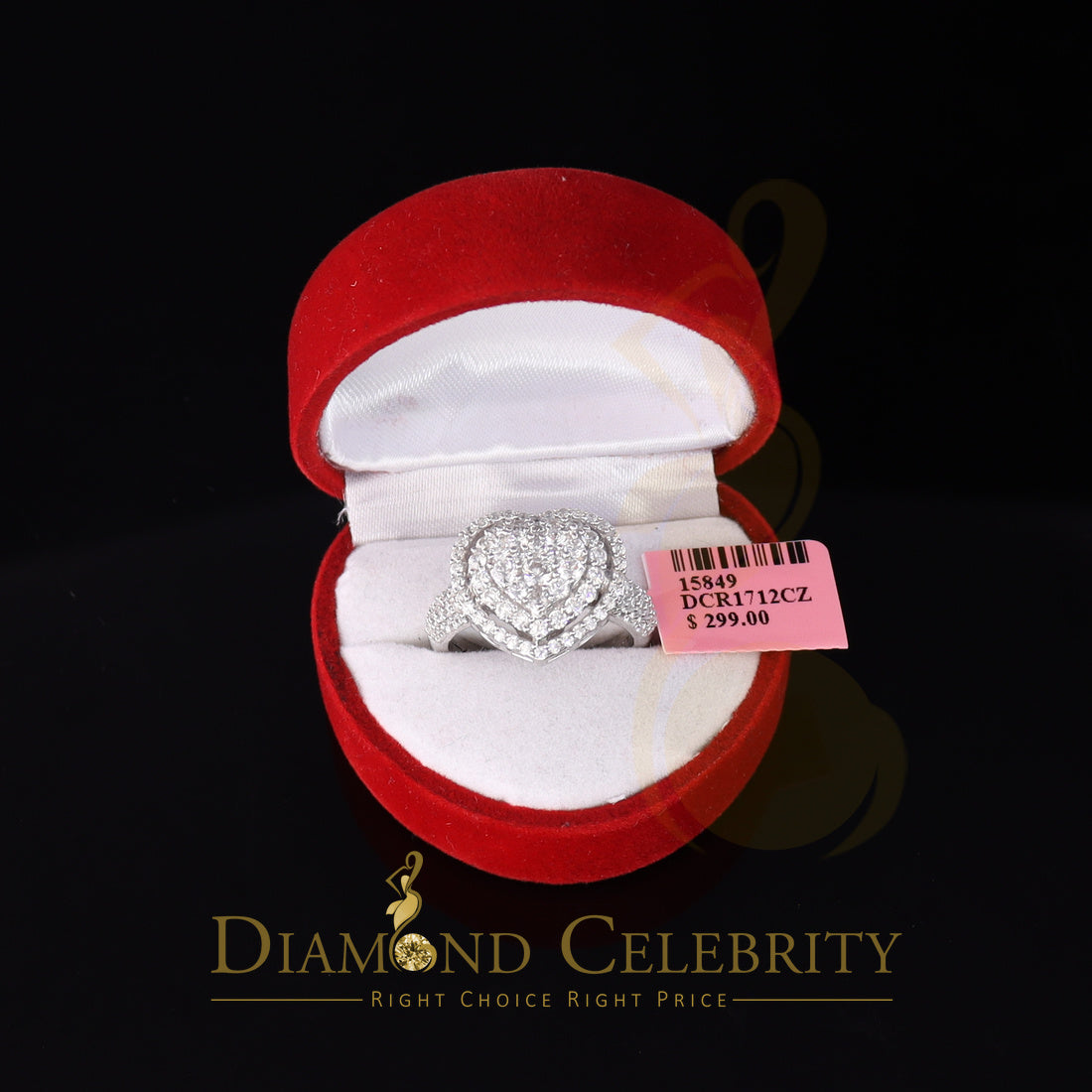 DiamondCelebritees 925 Sterling White Silver 2.89ct Cubic Zirconia Heart Engagement Women Ring SZ 8