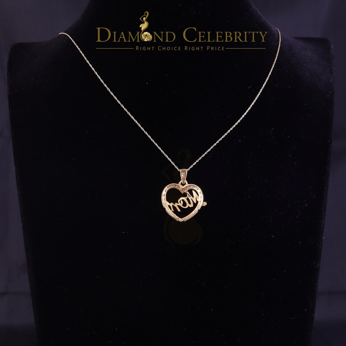 DiamondCelebritees Real 0.10ct Diamond Sterling Silver MOM'S HEART Charm Necklace Yellow Pendant