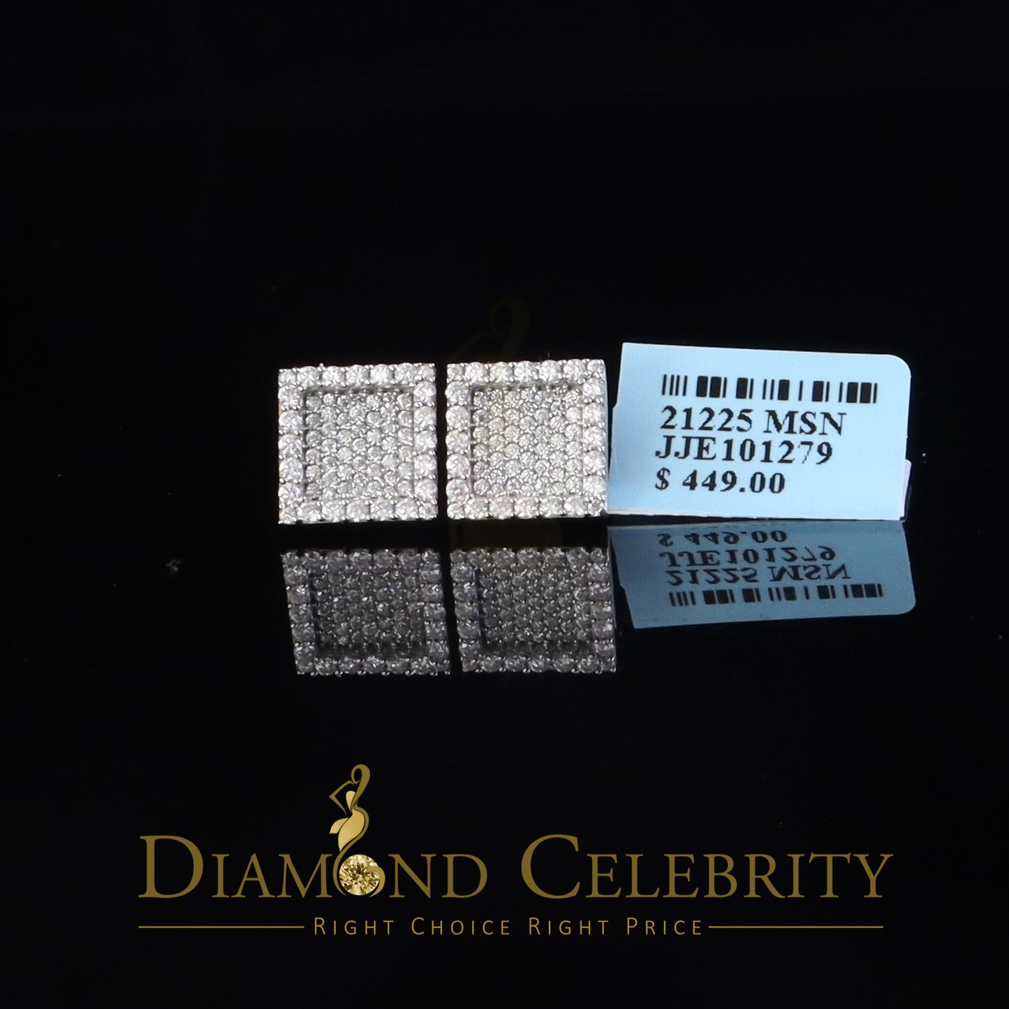 DiamondCelebritees 925 Yellow Silver 1.00ct VVS 'D' Moissanite Square Stud Earring Men's/Womens