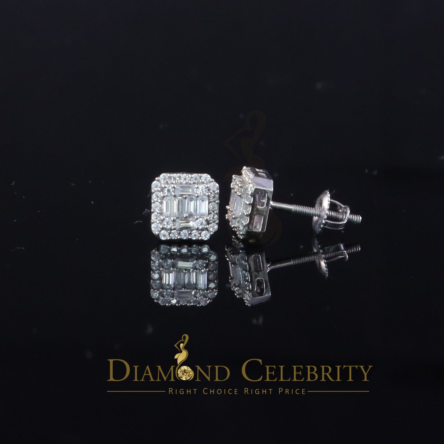 Diamondcelebritees Men's/Womens 925 Silver White 0.25ct VVS 'D' Moissanite Square Stud Earrings