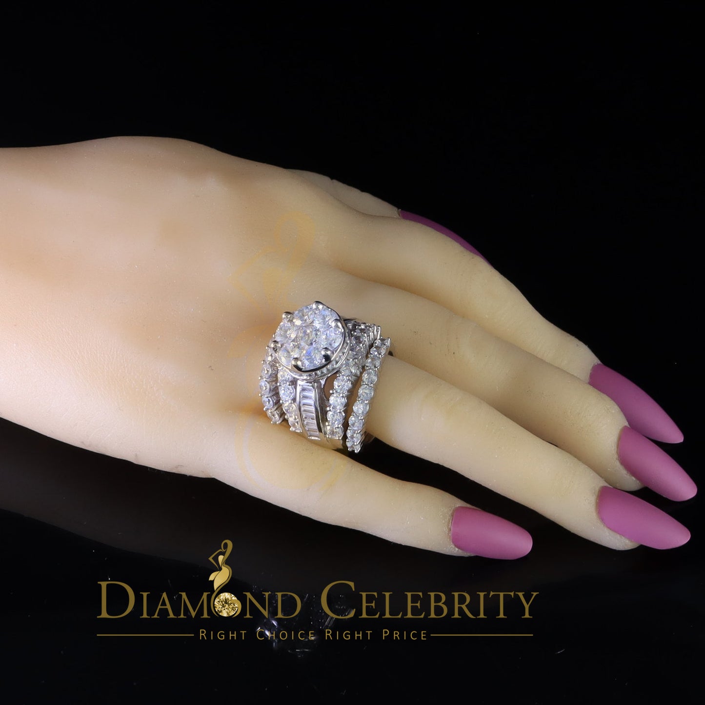 DiamondCelebritees 17.00ct Cubic Zirconia 925 Silver White Ring Multi Row Bridal Womens Ring Size 9