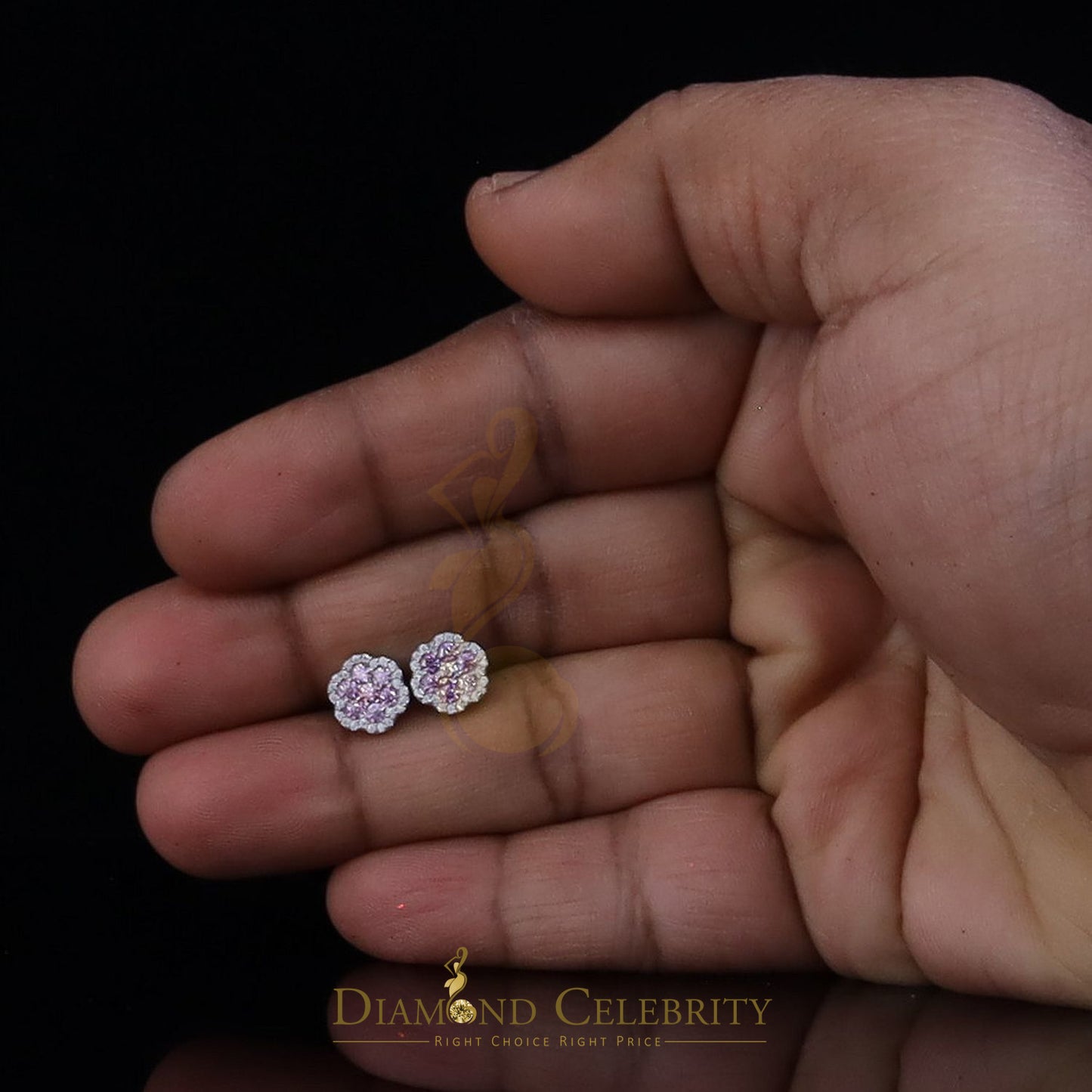 Diamondcelebritees Men's/Women's 925 Silver White 0.66ct VVS D Pink Moissanite Floral Stud Earrings