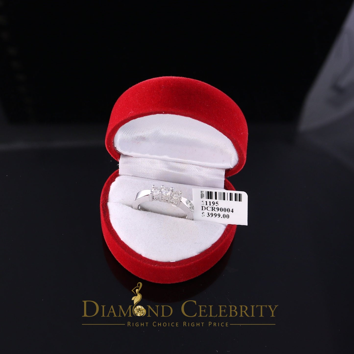 DiamondCelebritees 14kt White Gold with 0.50 CT Real Diamond 3 Solitaire Stones Womens Ring Size 7
