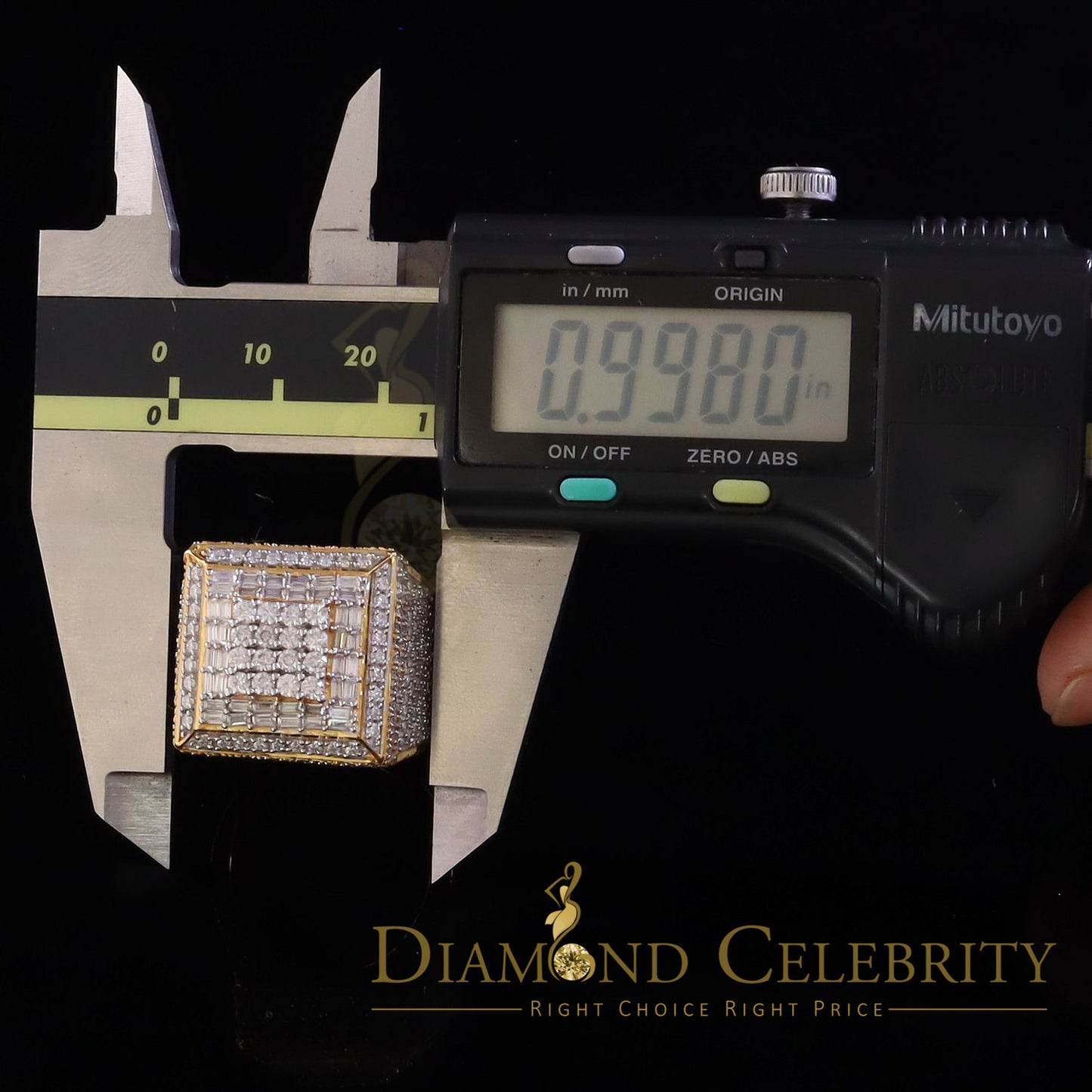 DiamondCelebritees Men's 925 Sterling Silver 5.50ct VVS 'D' Moissanite Yellow Square Rings Size 10