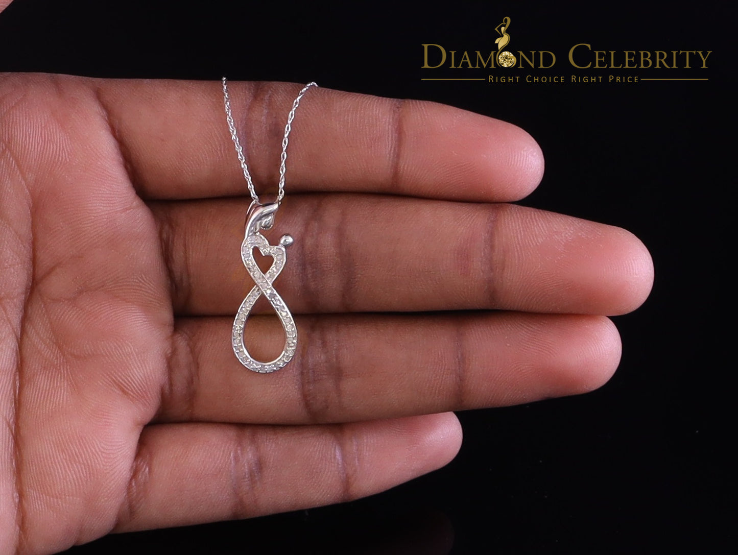 DiamondCelebritees Real 0.10CT Diamond MOM'S LOVE Sterling Silver White Charm Necklace Pendant