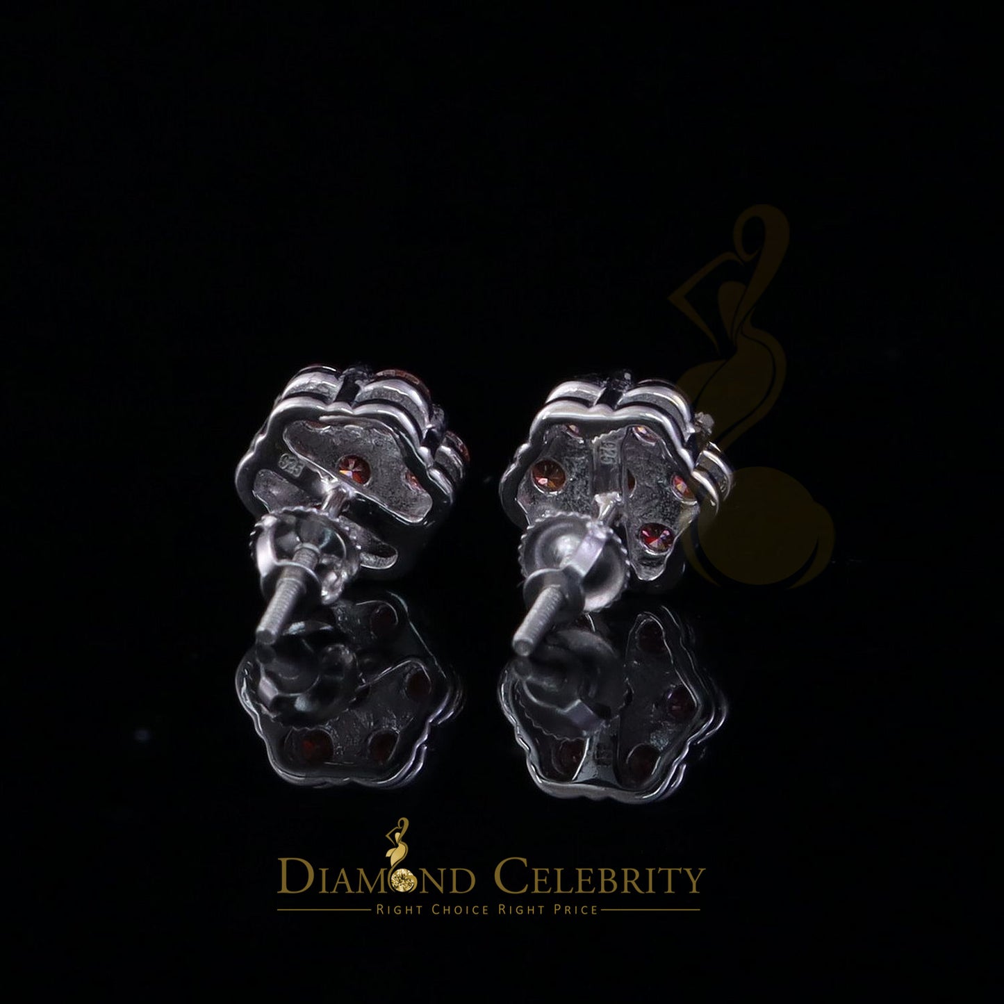 Diamondcelebritees Men's/Women's 925 Silver White 1.66ct VVS D Pink Moissanite Floral Stud Earrings