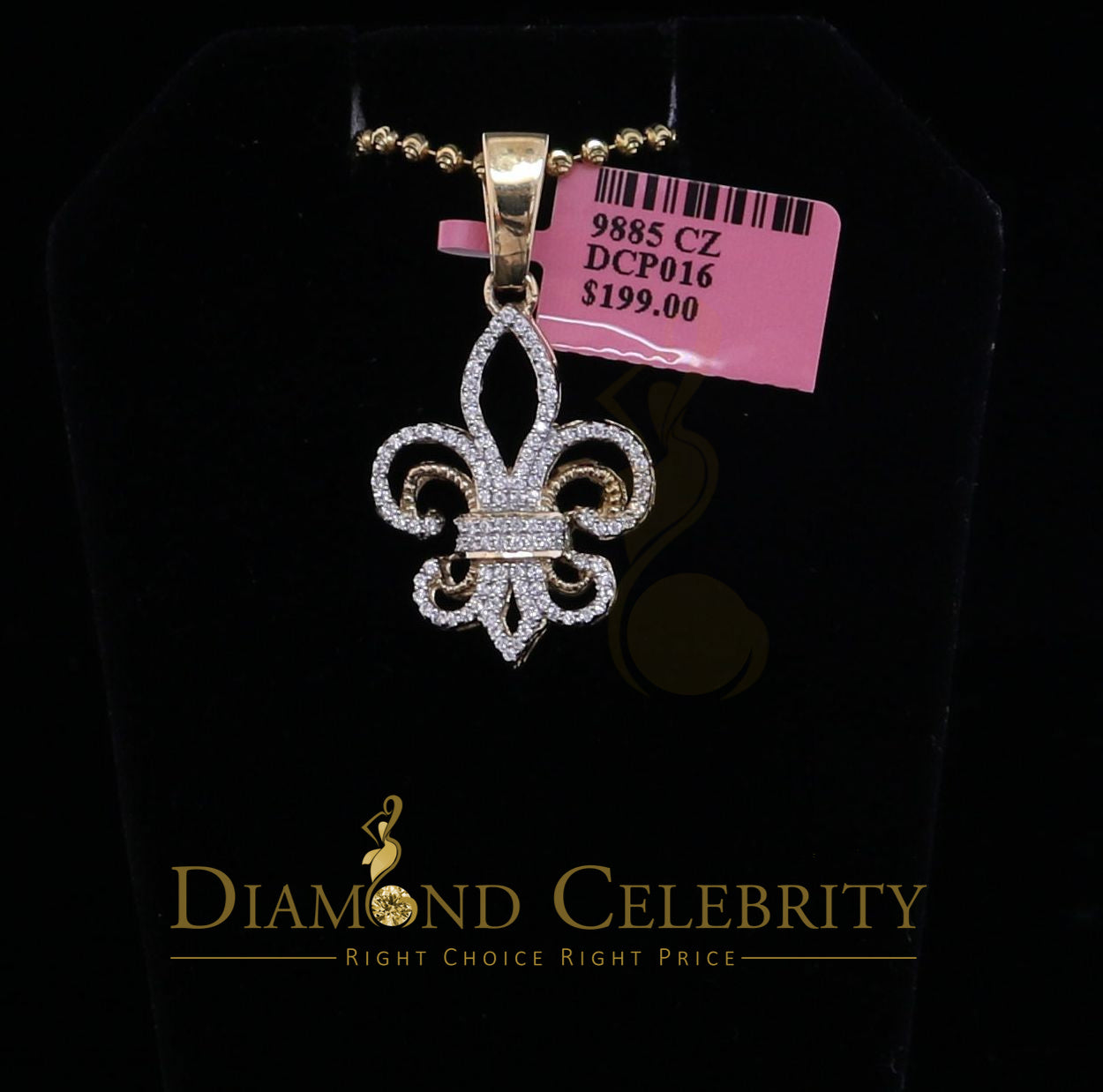 DiamondCelebritees Yellow 925 Sterling Silver Fleur de Lis Pendant with 0.69ct Cubic Zirconia Stone