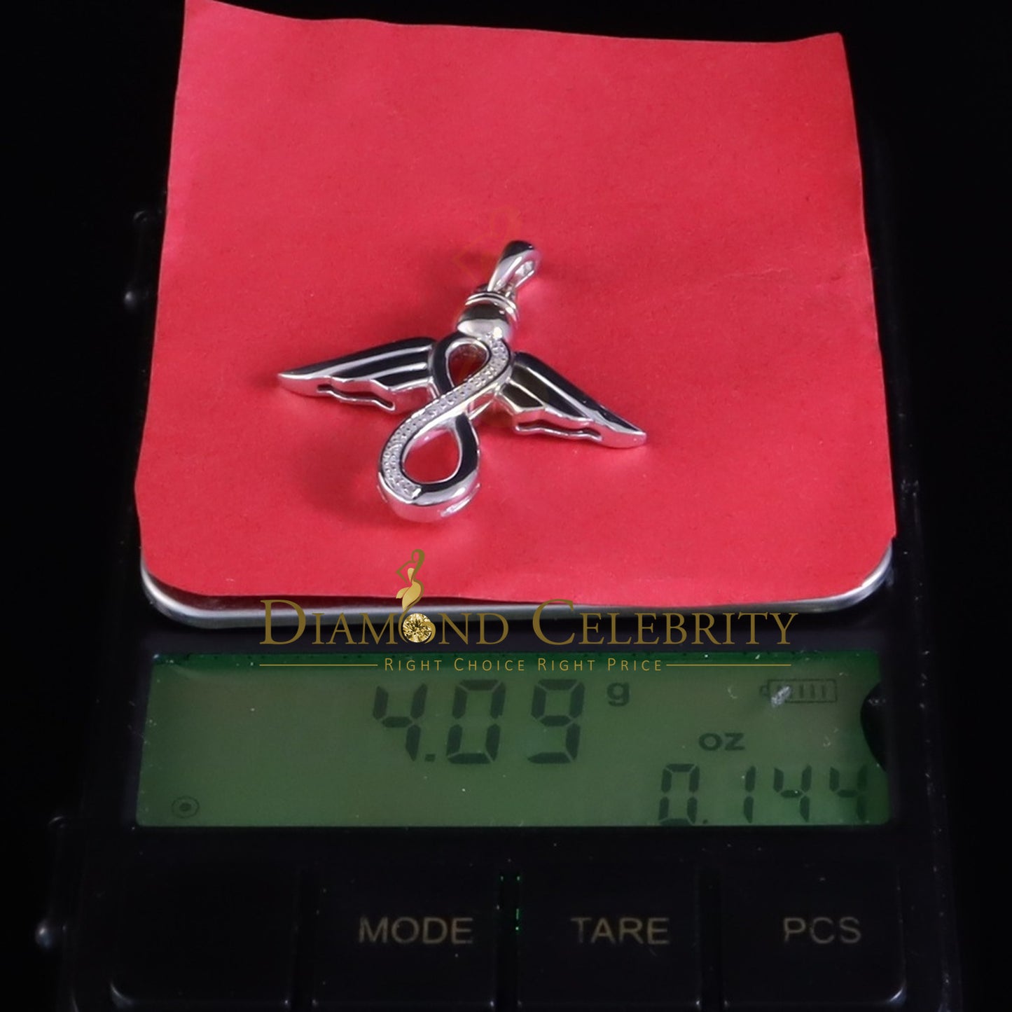 DiamondCelebritees NEW Real 0.05CT Diamond Infinity with Wings Silver White Charm Necklace Pendant