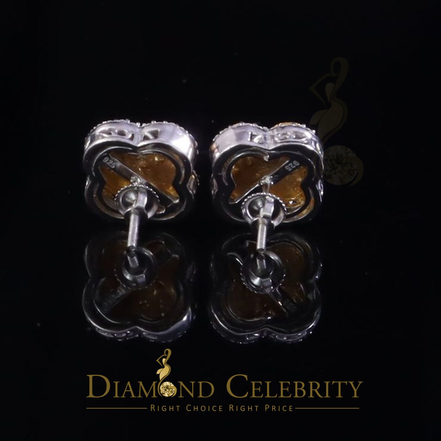 DiamondCelebritees 925 Yellow Silver 0.80ct VVS 'D' Moissanite Square Stud Earring Men's/Womens